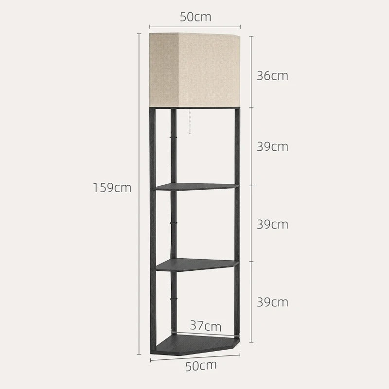 HOMCOM Corner Floor Lamp With Shelves, Modern Tall Standing Lamps For Living Room, Bedroom, Chain Switch Bulb Not Included, Black