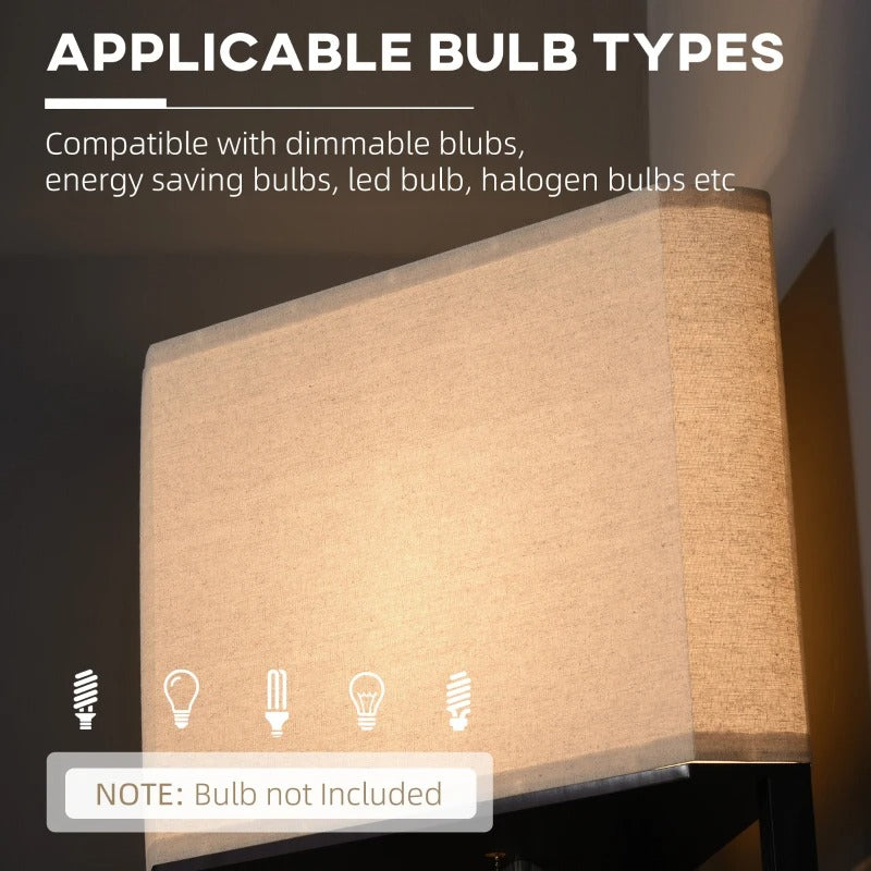 HOMCOM Corner Floor Lamp With Shelves, Modern Tall Standing Lamps For Living Room, Bedroom, Chain Switch Bulb Not Included, Black