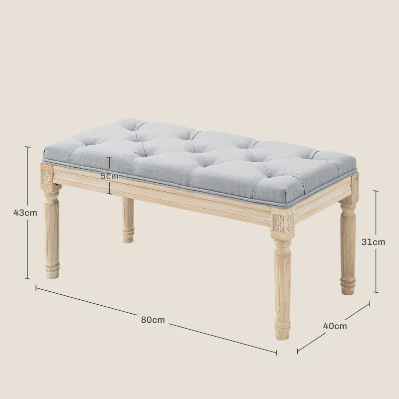 HOMCOM End Of Bed Bench Tufted Upholstered Light Grey