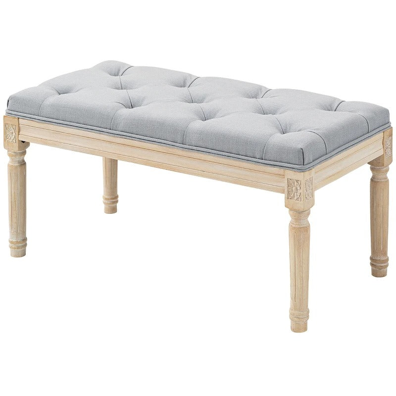 HOMCOM End Of Bed Bench Tufted Upholstered Light Grey
