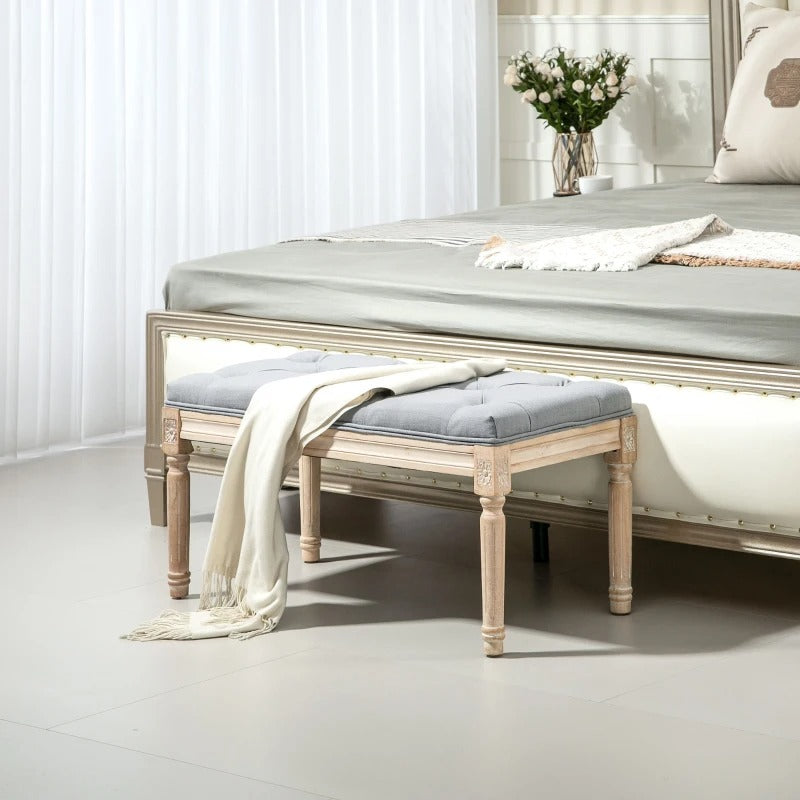 HOMCOM End Of Bed Bench Tufted Upholstered Light Grey
