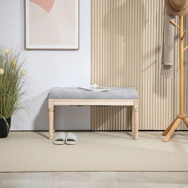 HOMCOM End Of Bed Bench Tufted Upholstered Light Grey