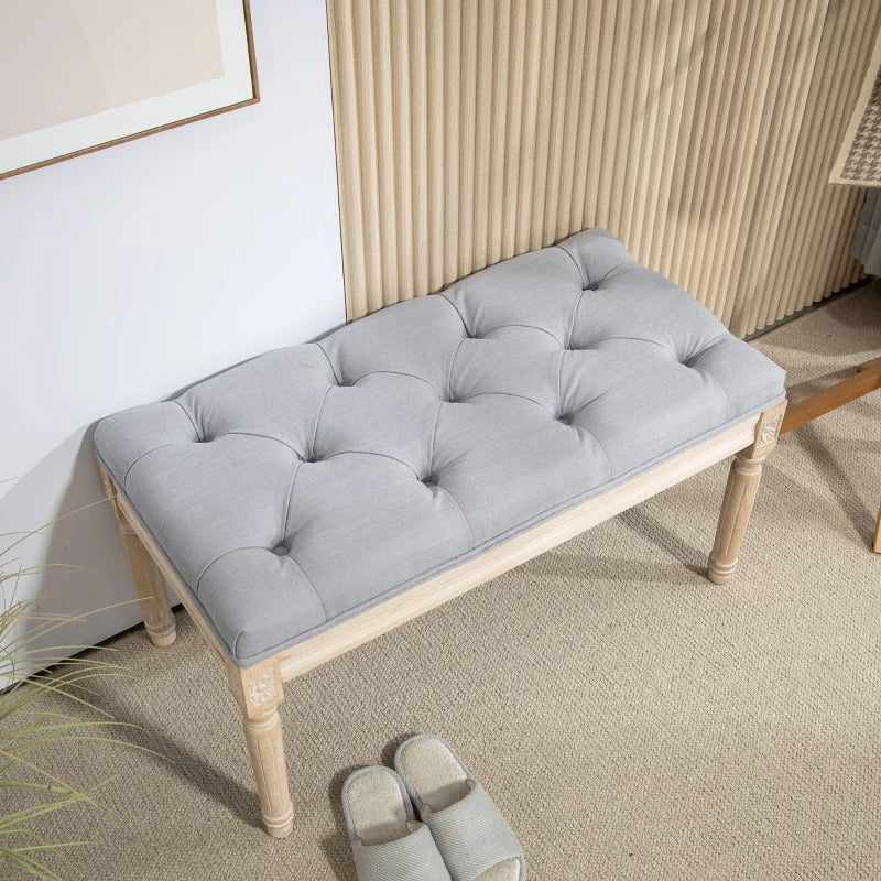 HOMCOM End Of Bed Bench Tufted Upholstered Light Grey