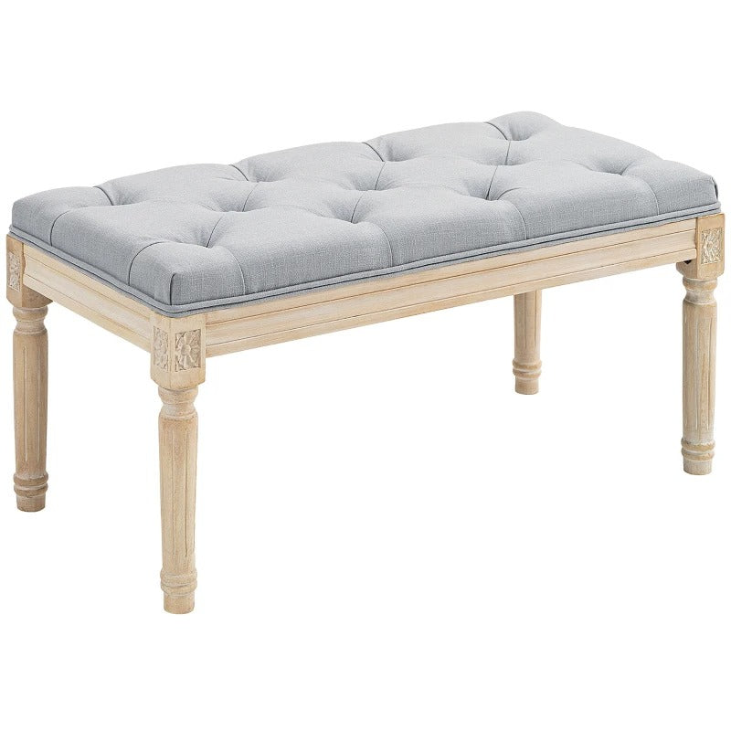 HOMCOM End Of Bed Bench Tufted Upholstered Light Grey