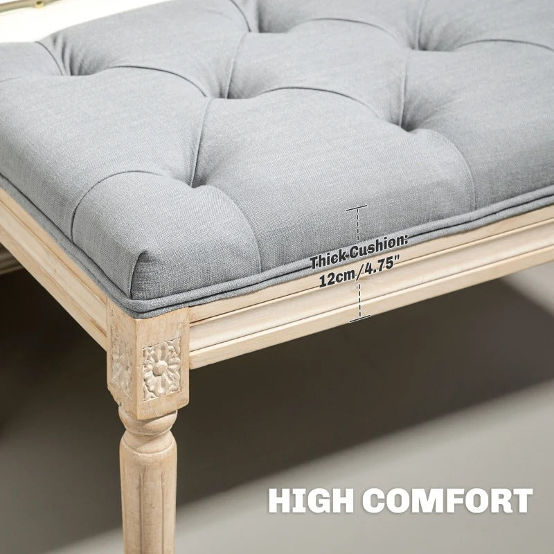 HOMCOM End Of Bed Bench Tufted Upholstered Light Grey