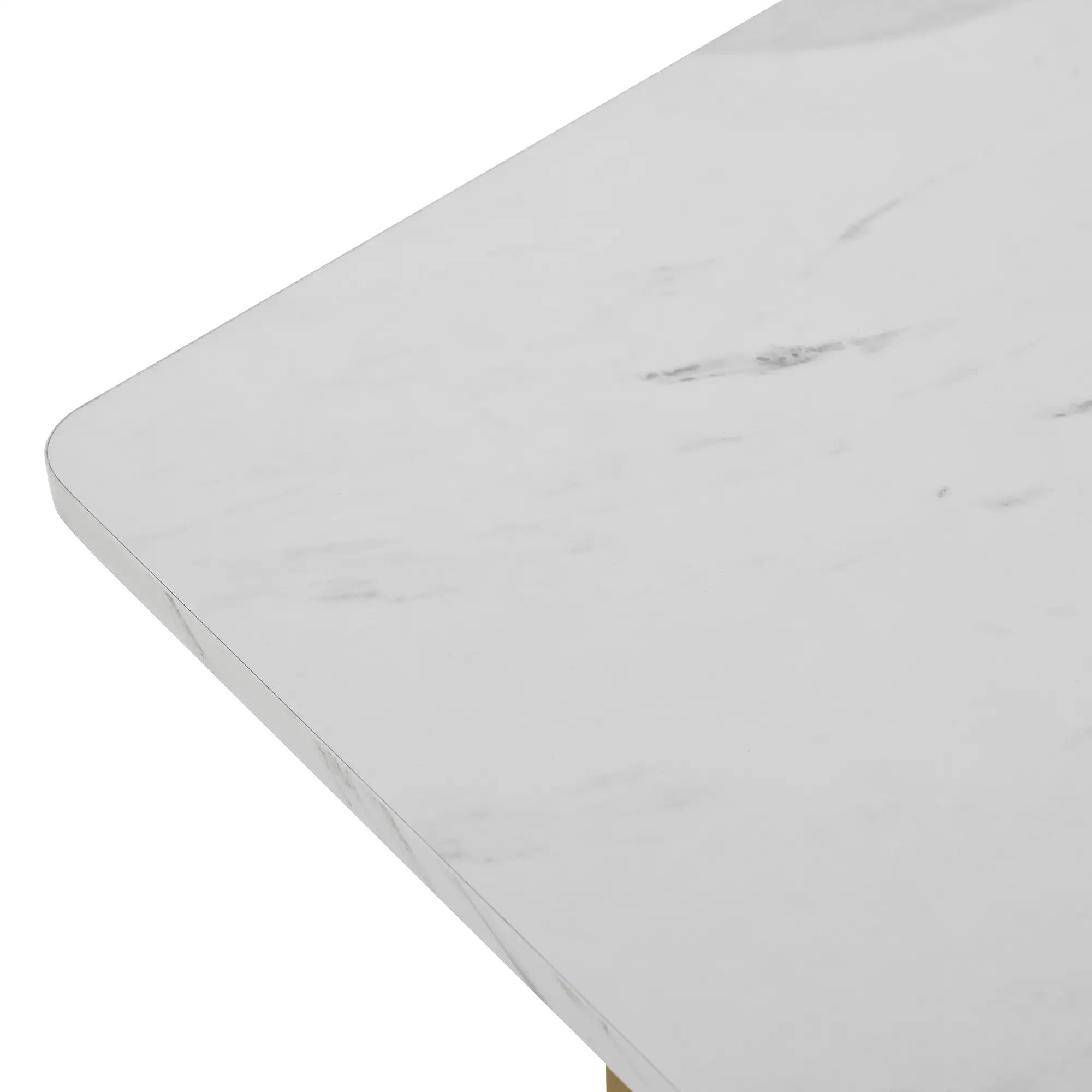 Modern Rectangular Extendable Dining Table With Adjustable Metal Legs, Kitchen Marble Pattern, 140x80x75 Cm, White/Gold