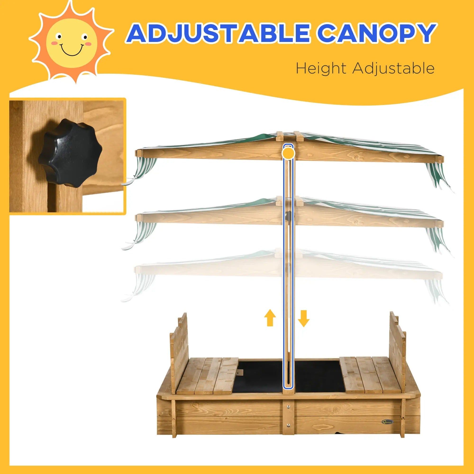 Outsunny Wooden Sandpit With Adjustable Canopy Light Brown
