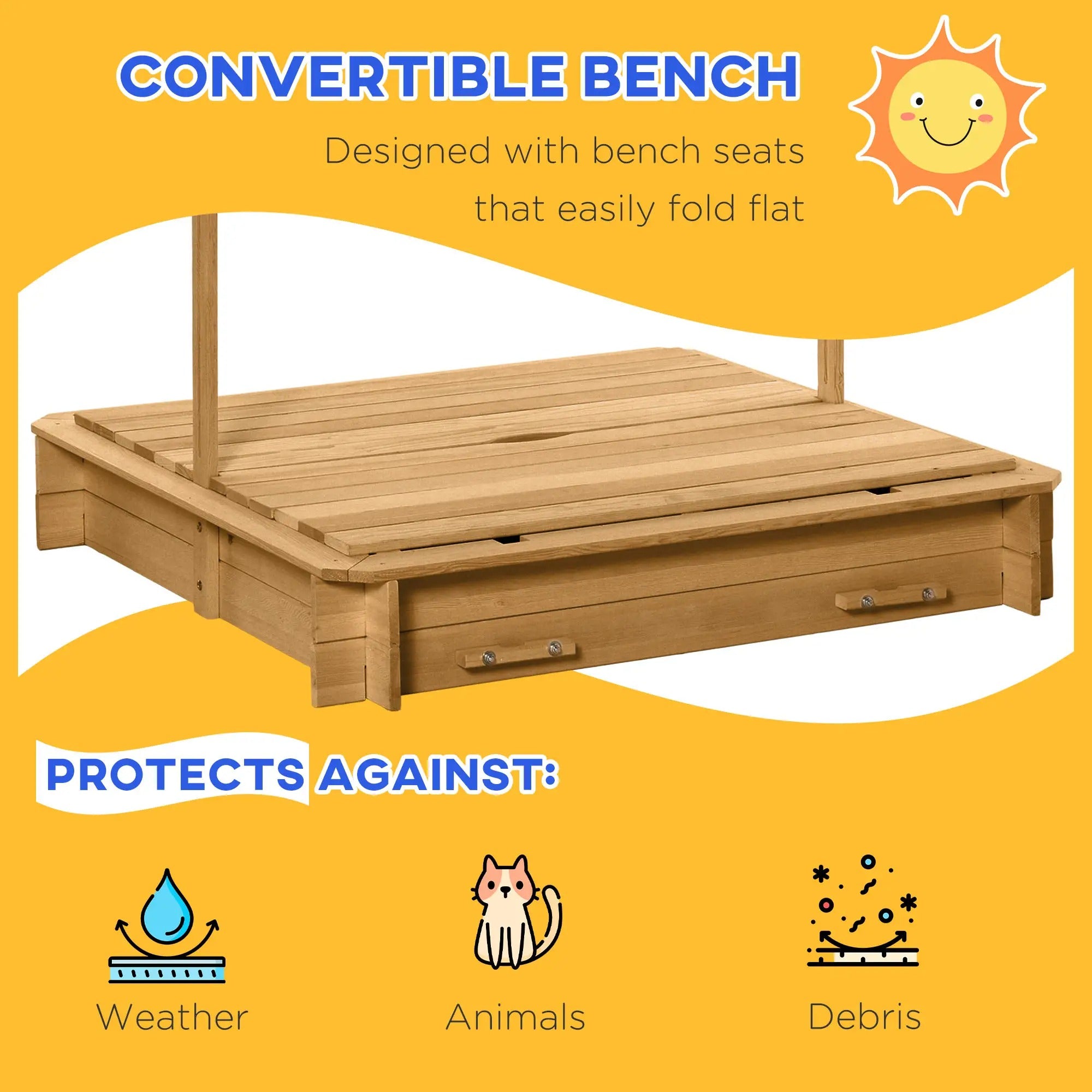 Outsunny Wooden Sandpit With Adjustable Canopy Light Brown