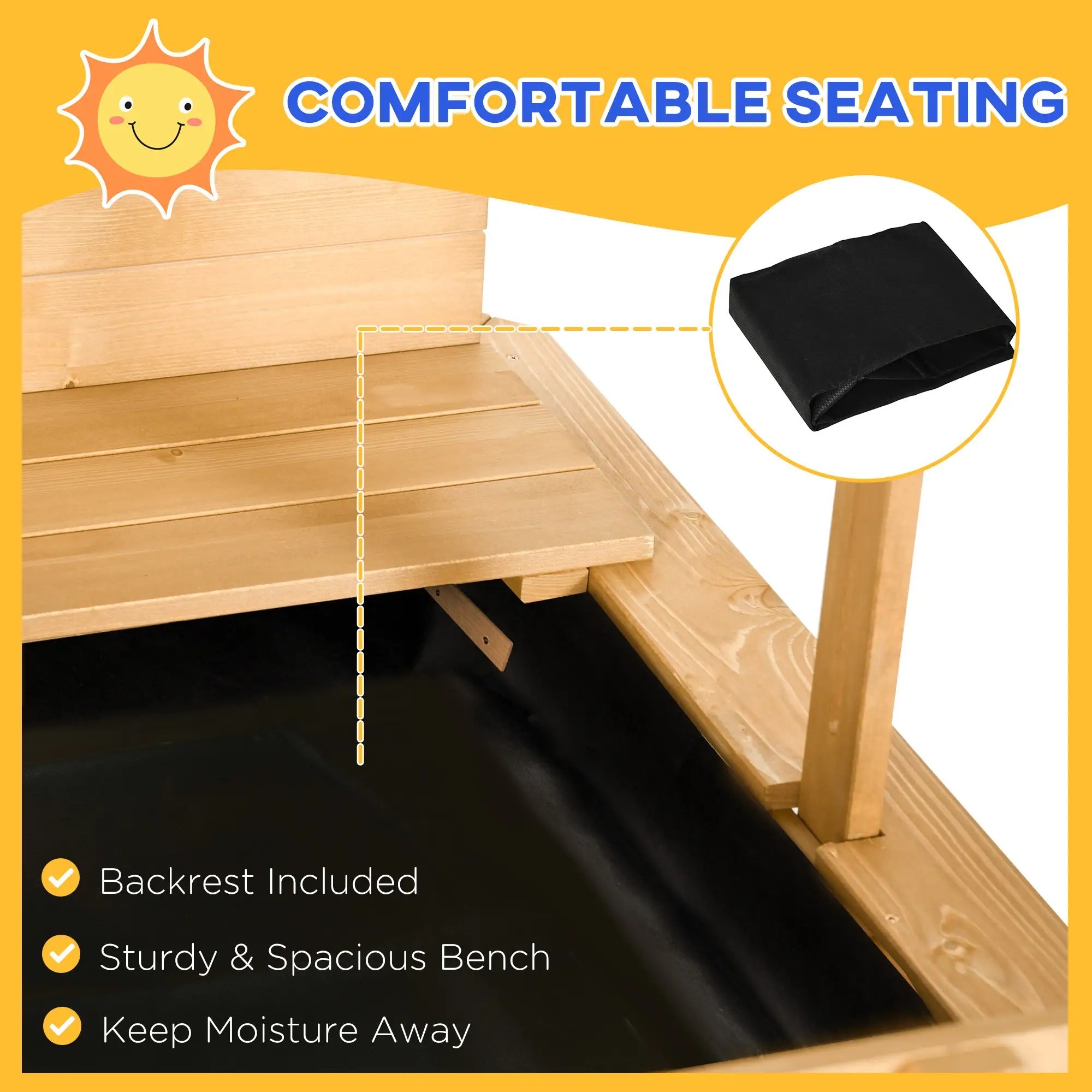 Outsunny Wooden Sandpit With Adjustable Canopy Light Brown