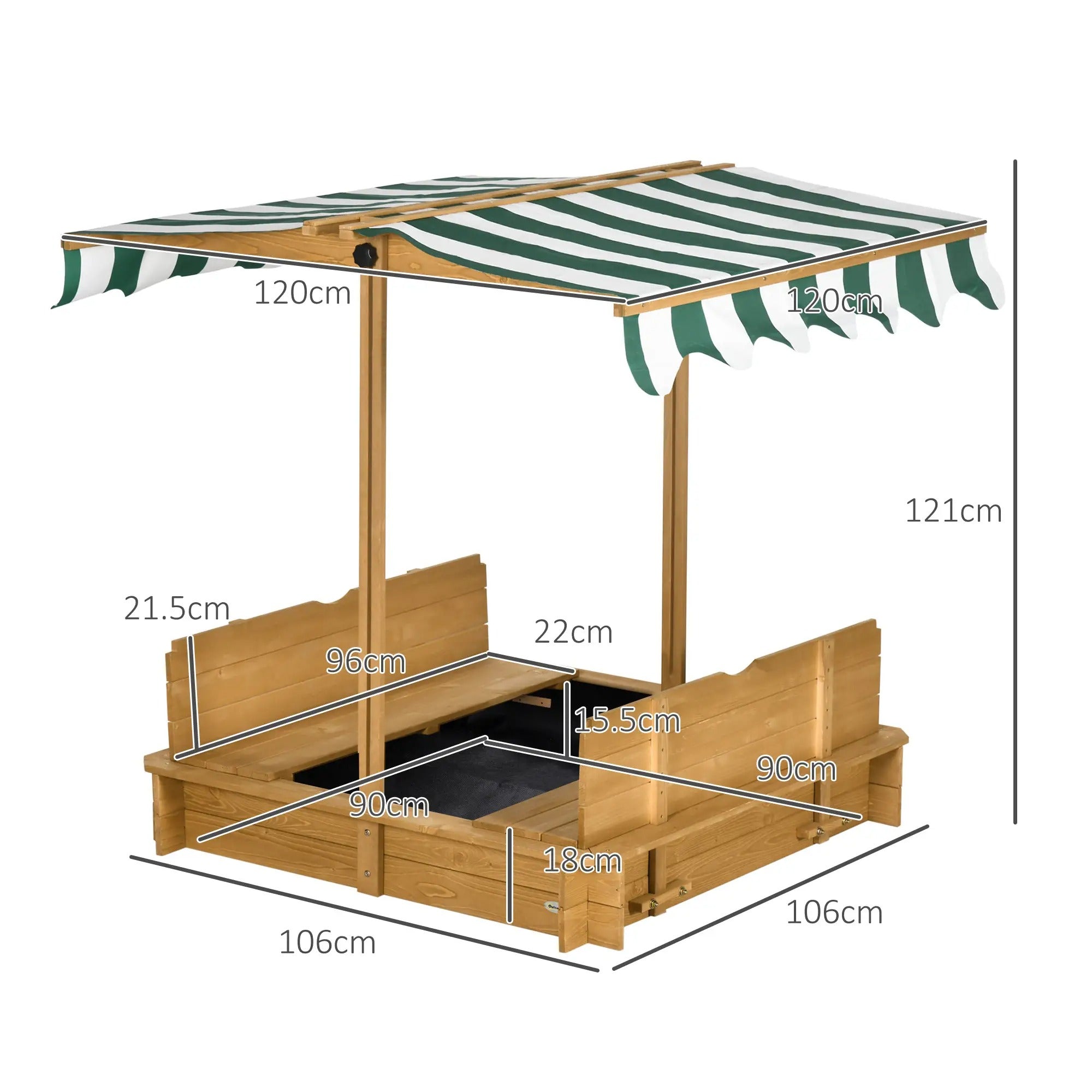 Outsunny Wooden Sandpit With Adjustable Canopy Light Brown