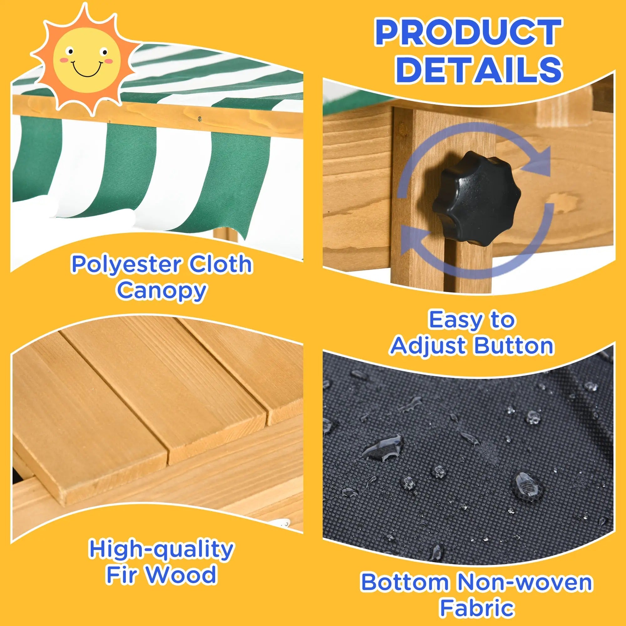 Outsunny Wooden Sandpit With Adjustable Canopy Light Brown
