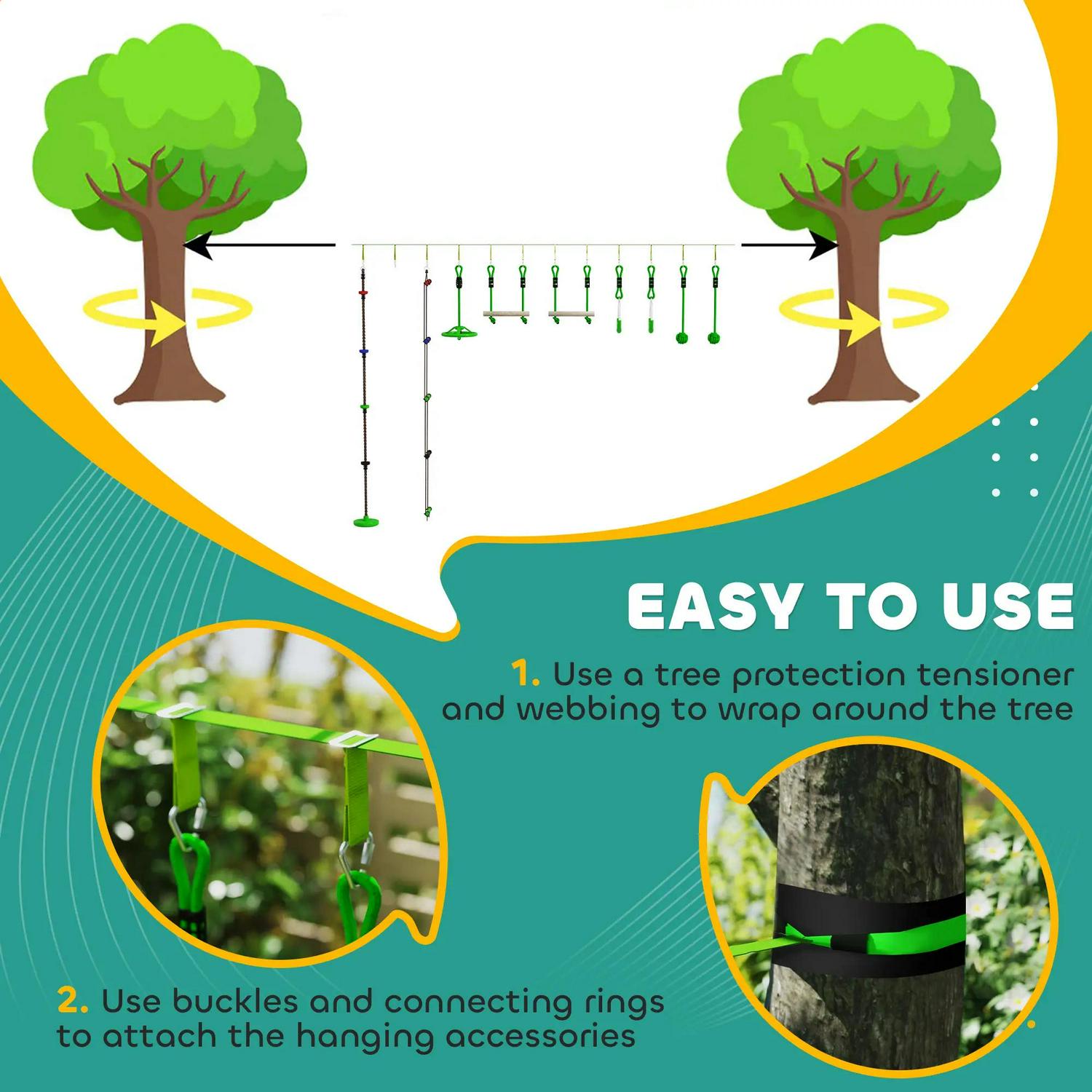 AIYAPLAY Obstacle Course For Kids With 10PCs Slackline Kit, Monkey Bars, Gym Rings, Rope Ladder, Nest Swing, Hanging Tray