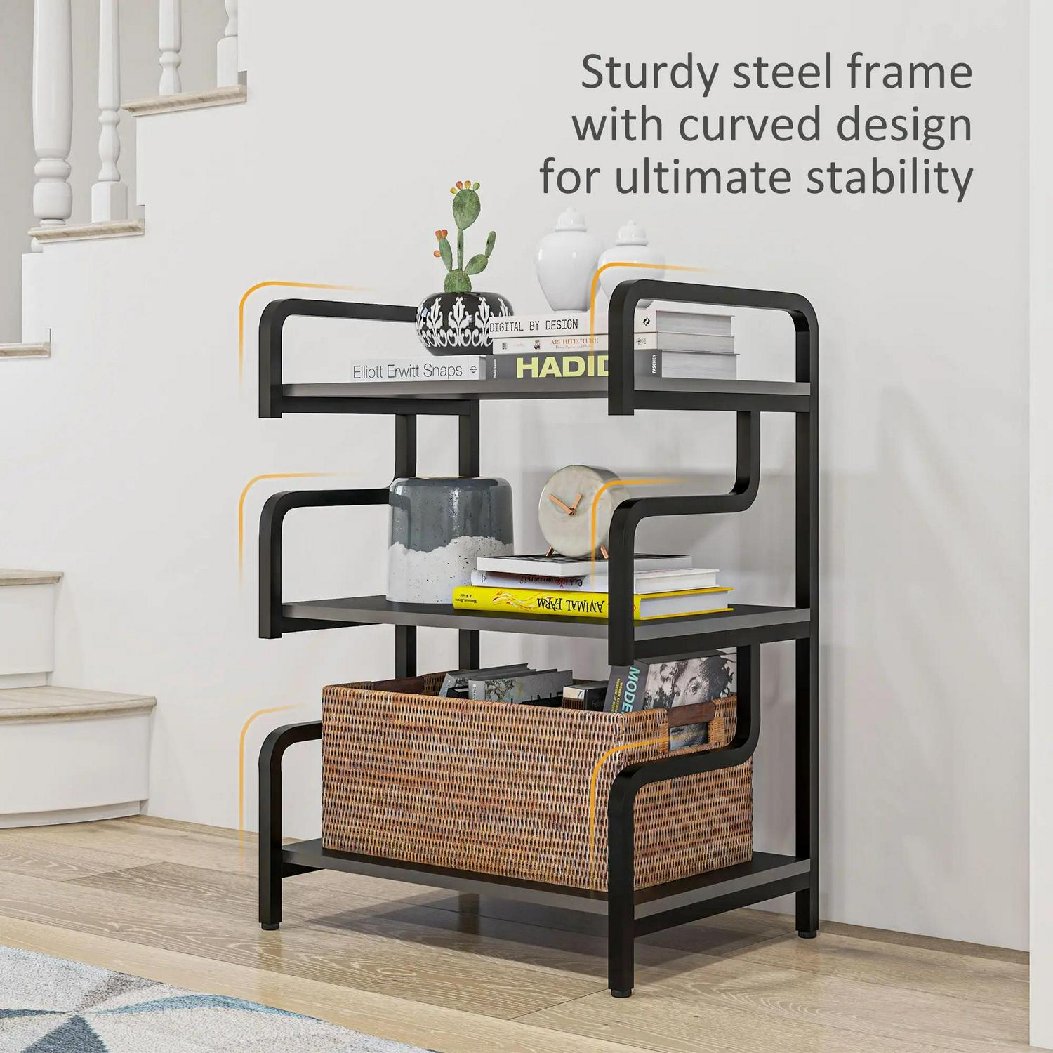 HOMCOM 3-Tier Printer Stand With Storage Shelves, Table, 55 X 40 77cm Shelf For Home Office, Study, Black