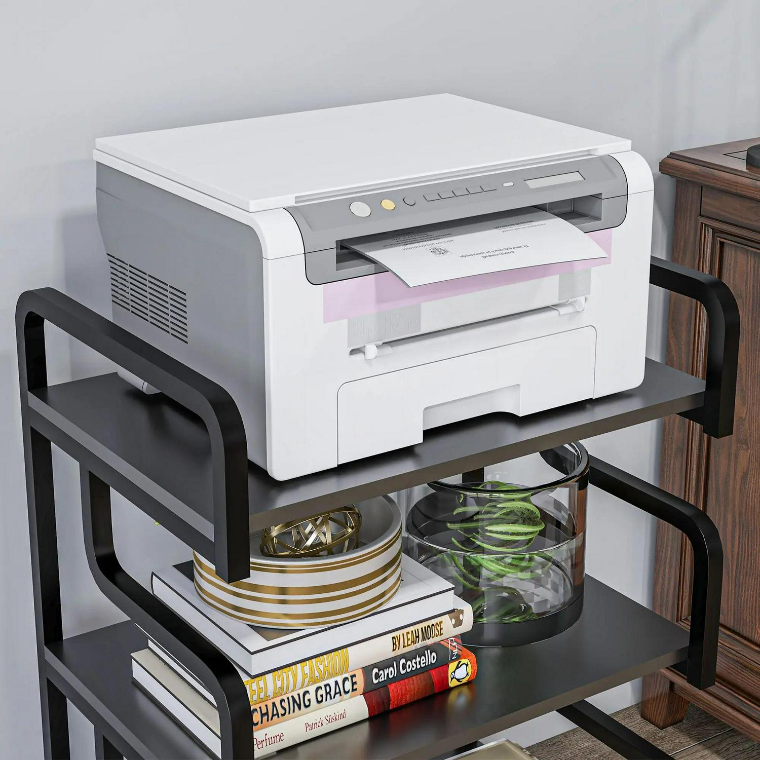 HOMCOM 3-Tier Printer Stand With Storage Shelves, Table, 55 X 40 77cm Shelf For Home Office, Study, Black