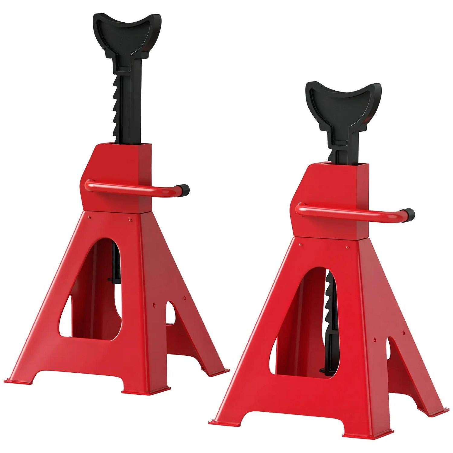 HOMCOM Axle Stands 3 Ton Car Jack Pack Of 2, 38.5-60 Cm Height Adjustable Support Heavy Duty Lift Tool For Vehicles, Caravans, Workshops, Garages, Red