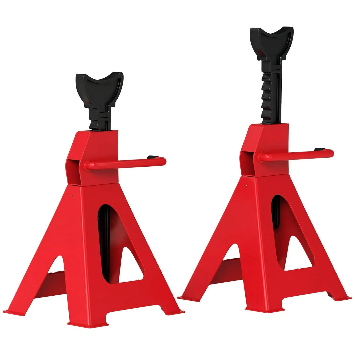 HOMCOM Axle Stands 3 Ton Car Jack Pack Of 2, 38.5-60 Cm Height Adjustable Support Heavy Duty Lift Tool For Vehicles, Caravans, Workshops, Garages, Red