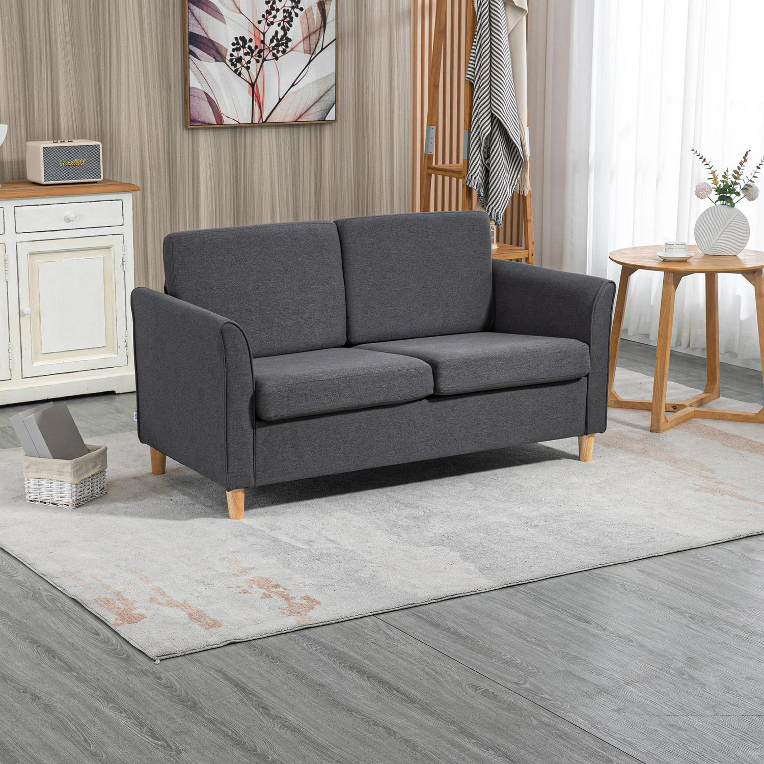 HOMCOM Compact Loveseat Sofa, 2 Seater For Living Room With Armrests ...