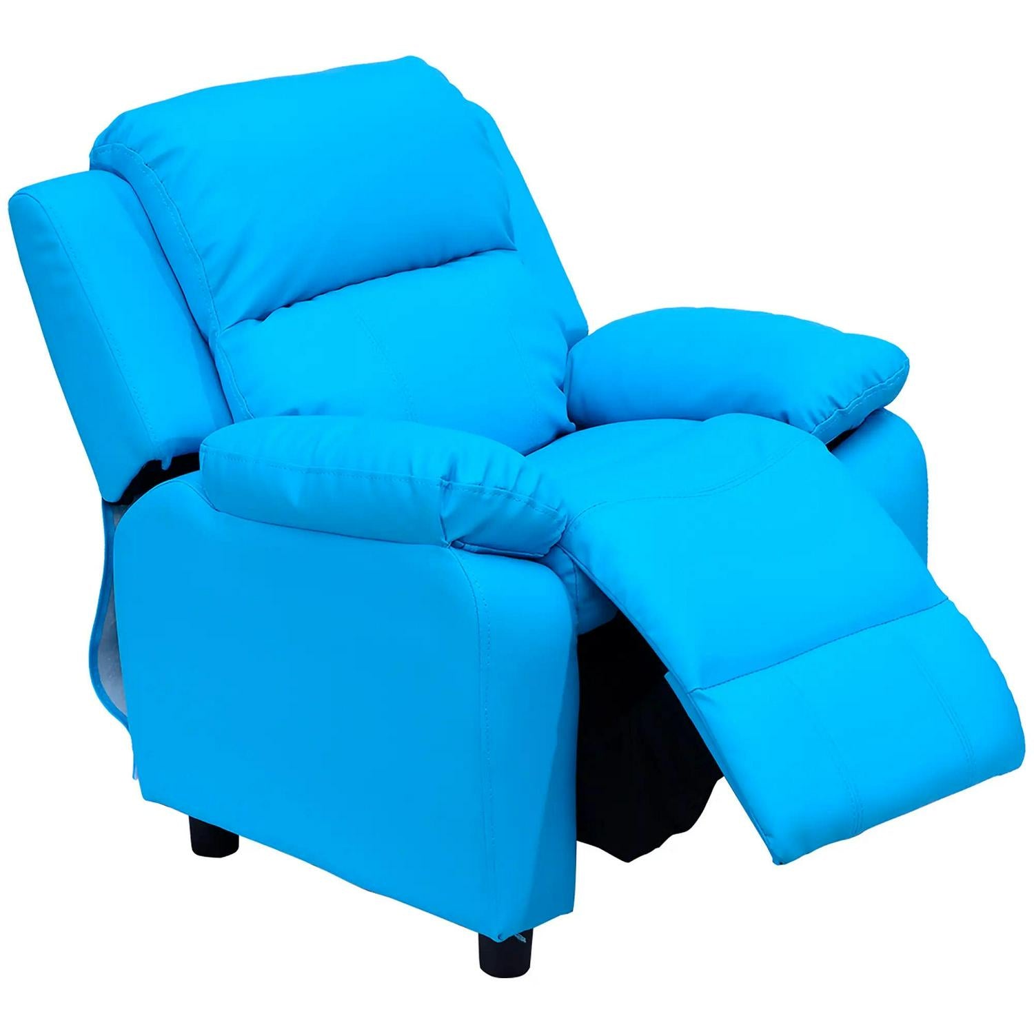 HOMCOM Kids Children Recliner Lounger Armchair Games Sofa Seat PU Leather Look W/ Storage Space On Arms (Blue)
