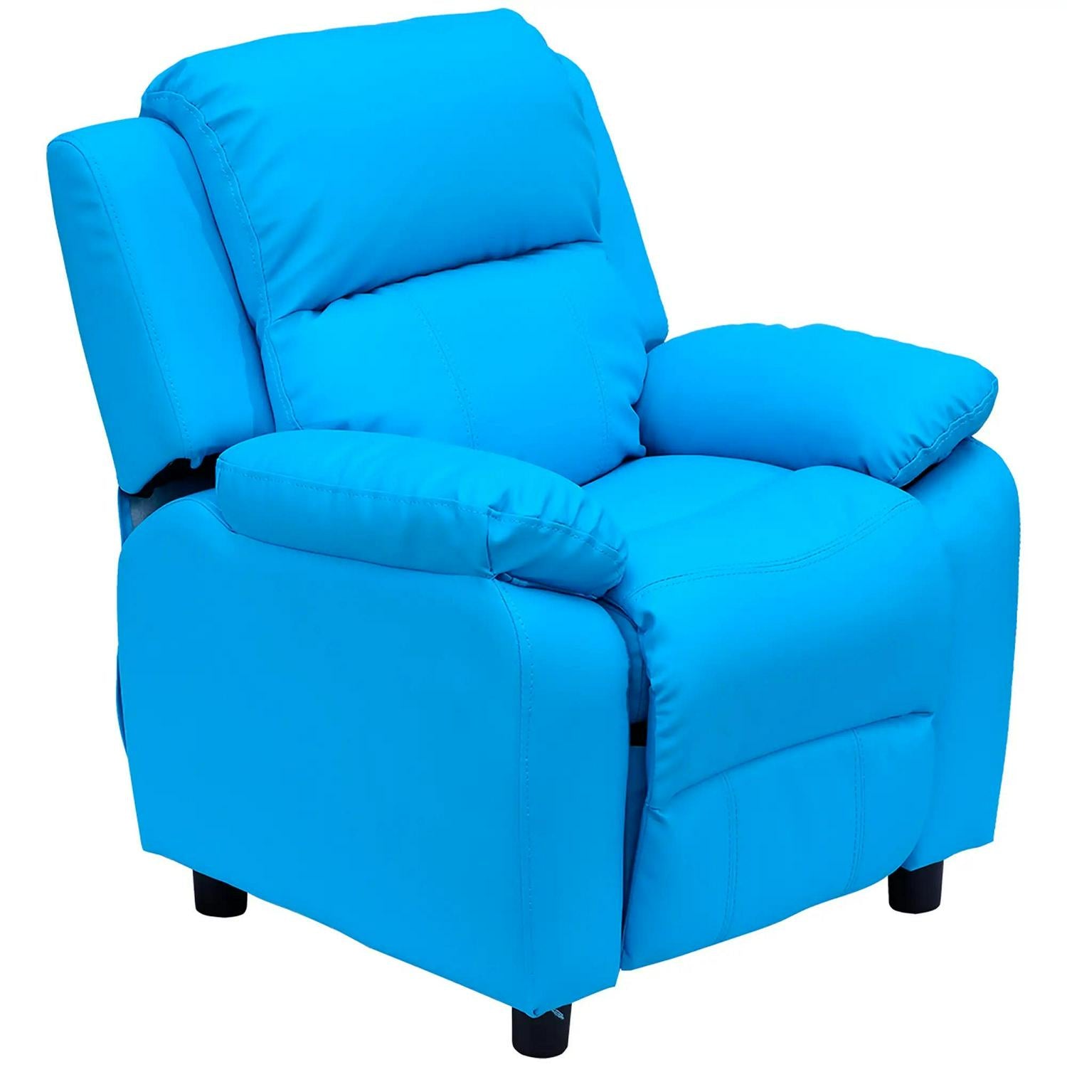 HOMCOM Kids Children Recliner Lounger Armchair Games Sofa Seat PU Leather Look W/ Storage Space On Arms (Blue)