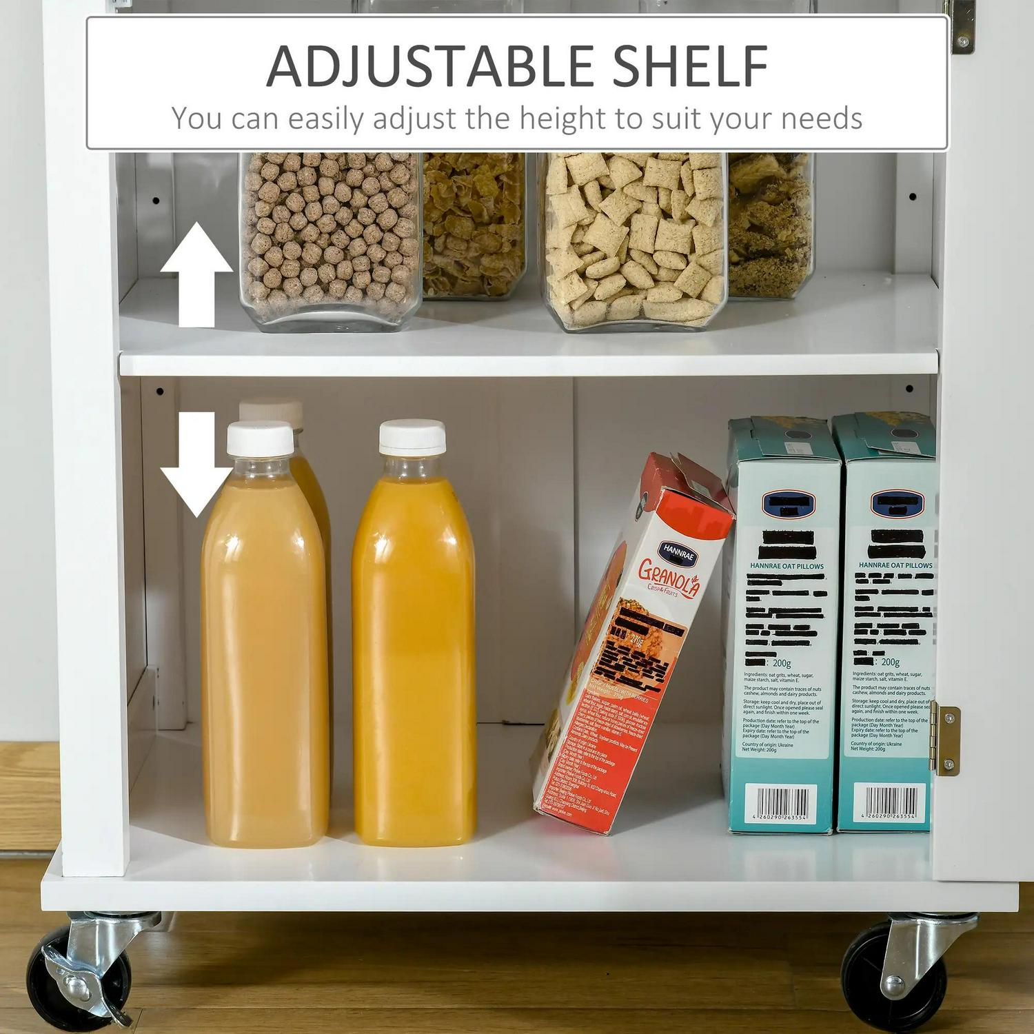 HOMCOM Kitchen Cart Storage Trolley Wooden Cabinet With Drawer Cupboard Towel Rail, White