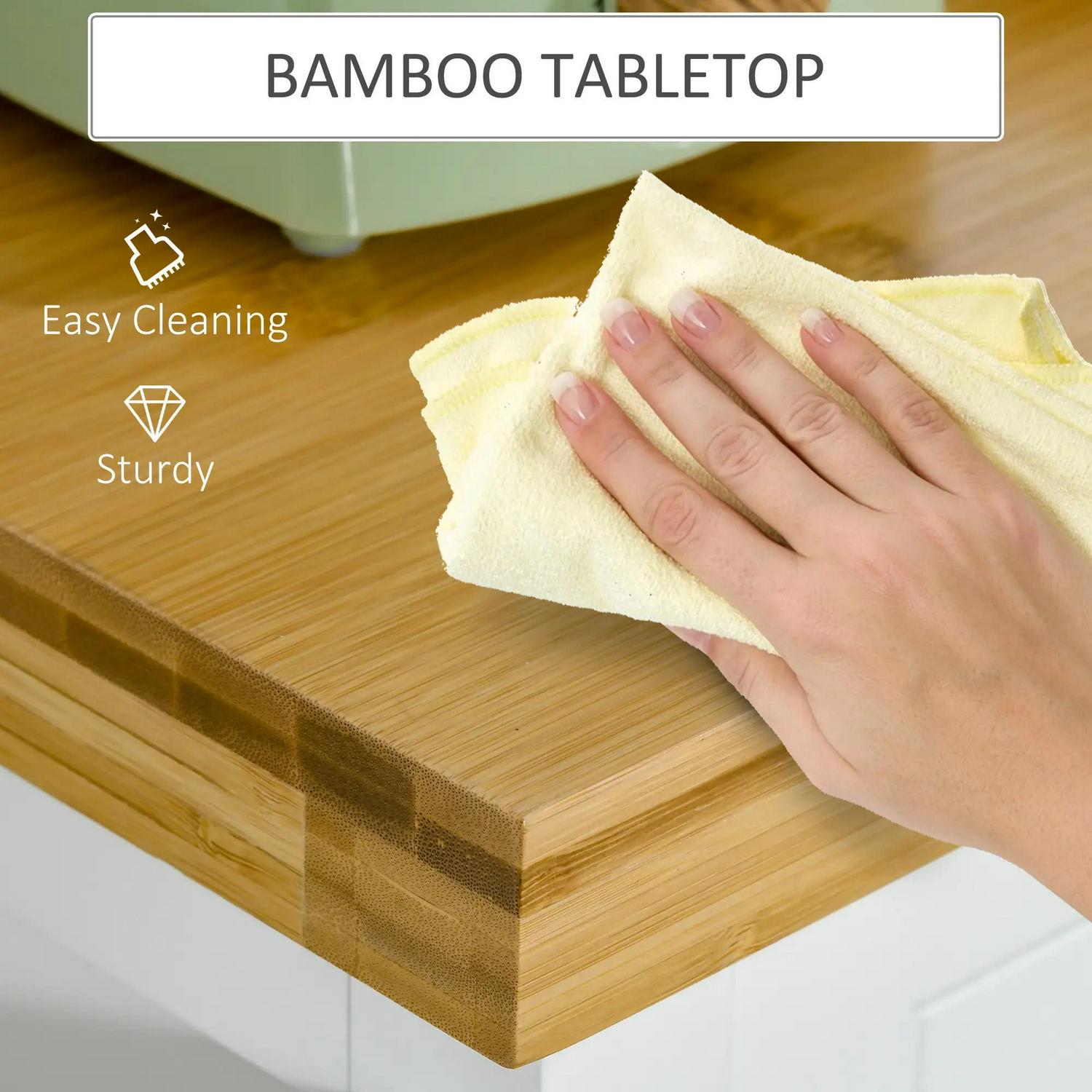 HOMCOM Kitchen Cart Storage Trolley Wooden Cabinet With Drawer Cupboard Towel Rail, White