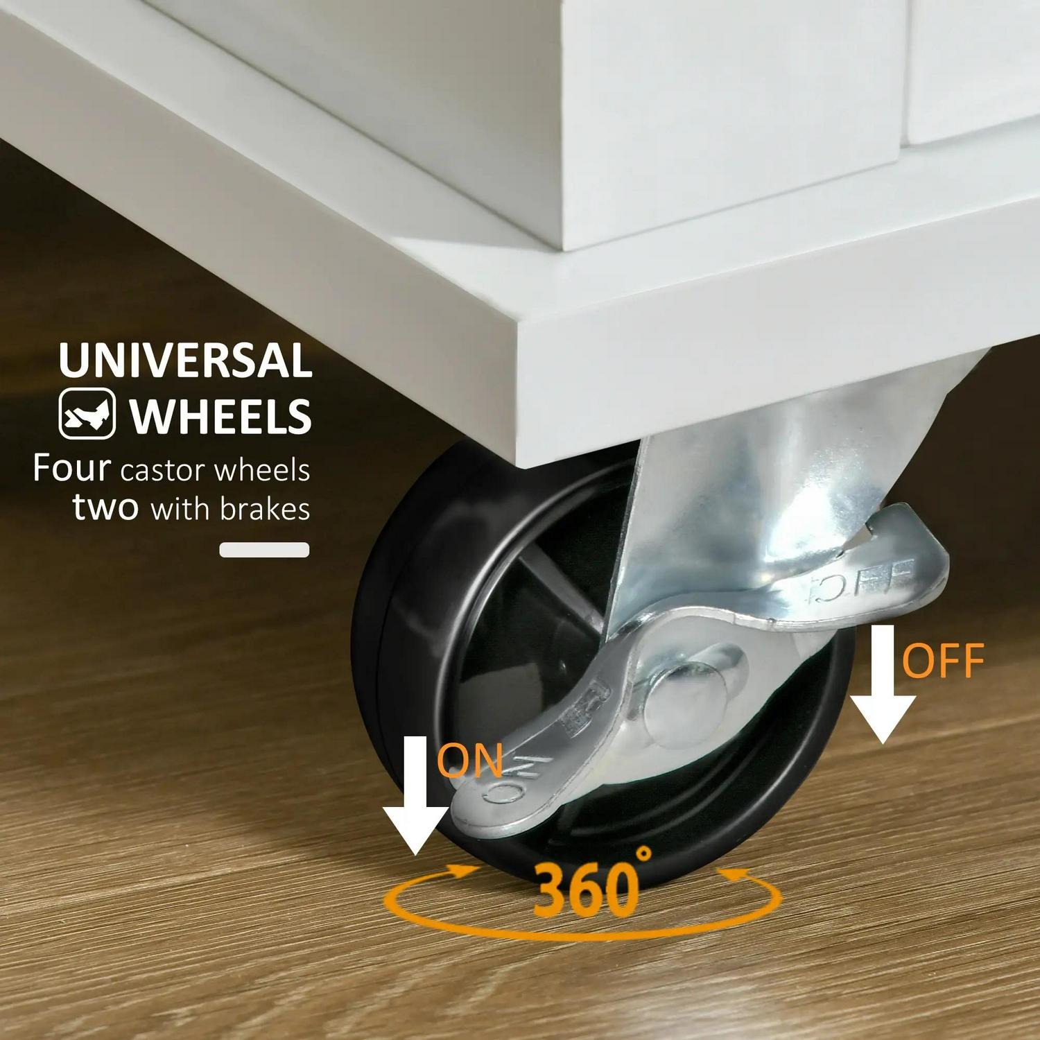 HOMCOM Kitchen Cart Storage Trolley Wooden Cabinet With Drawer Cupboard Towel Rail, White