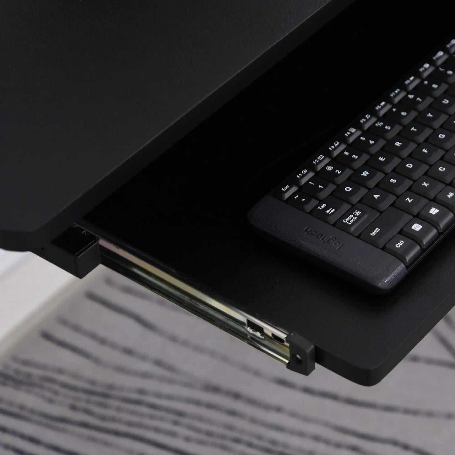 HOMCOM L-Shaped Corner Desk, Gaming With CPU Rack, Keyboard Tray, Space-Saving Computer Steel Frame For Home Office, Black