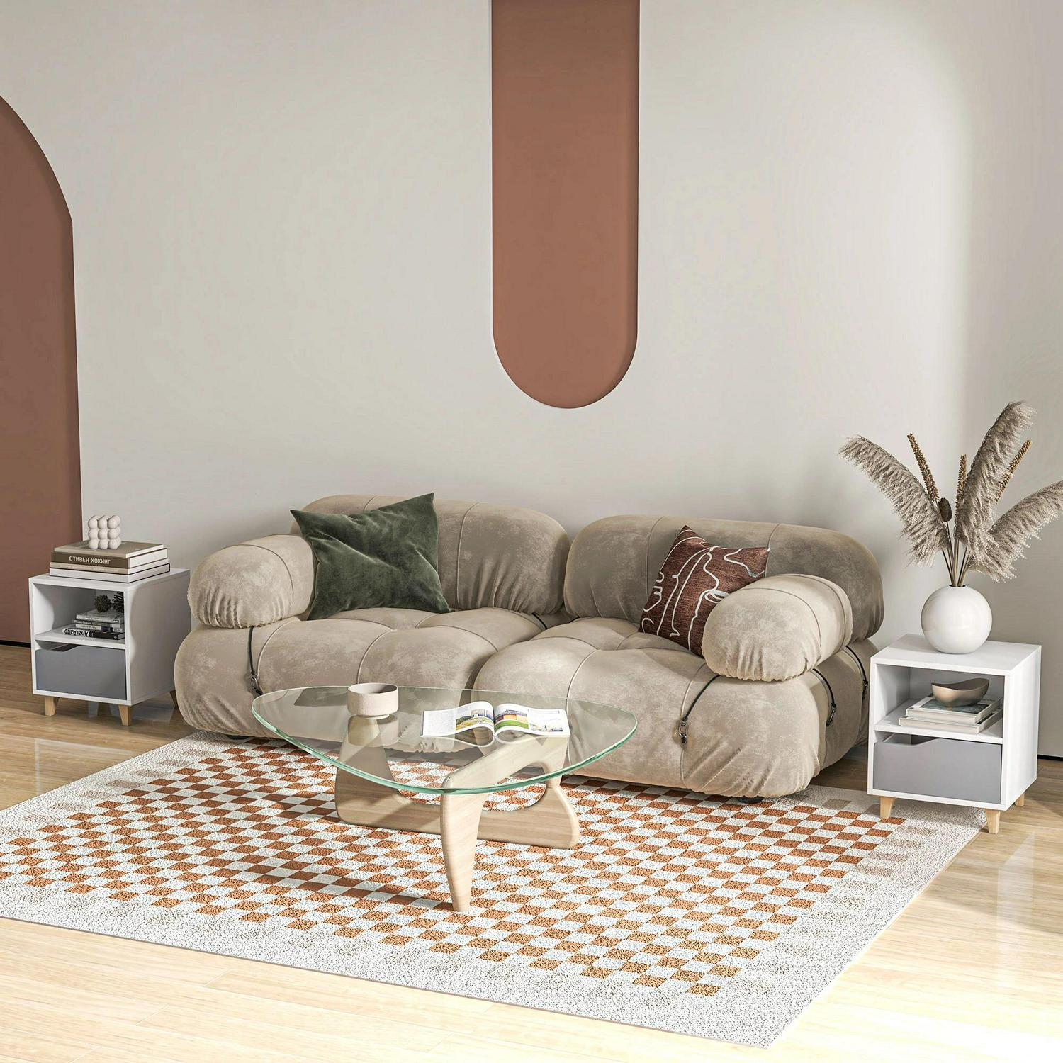 HOMCOM Modern Bedside Table, End With Shelf, Drawer And Wood Legs, 36.8cmx33cmx43.8cm, White Grey