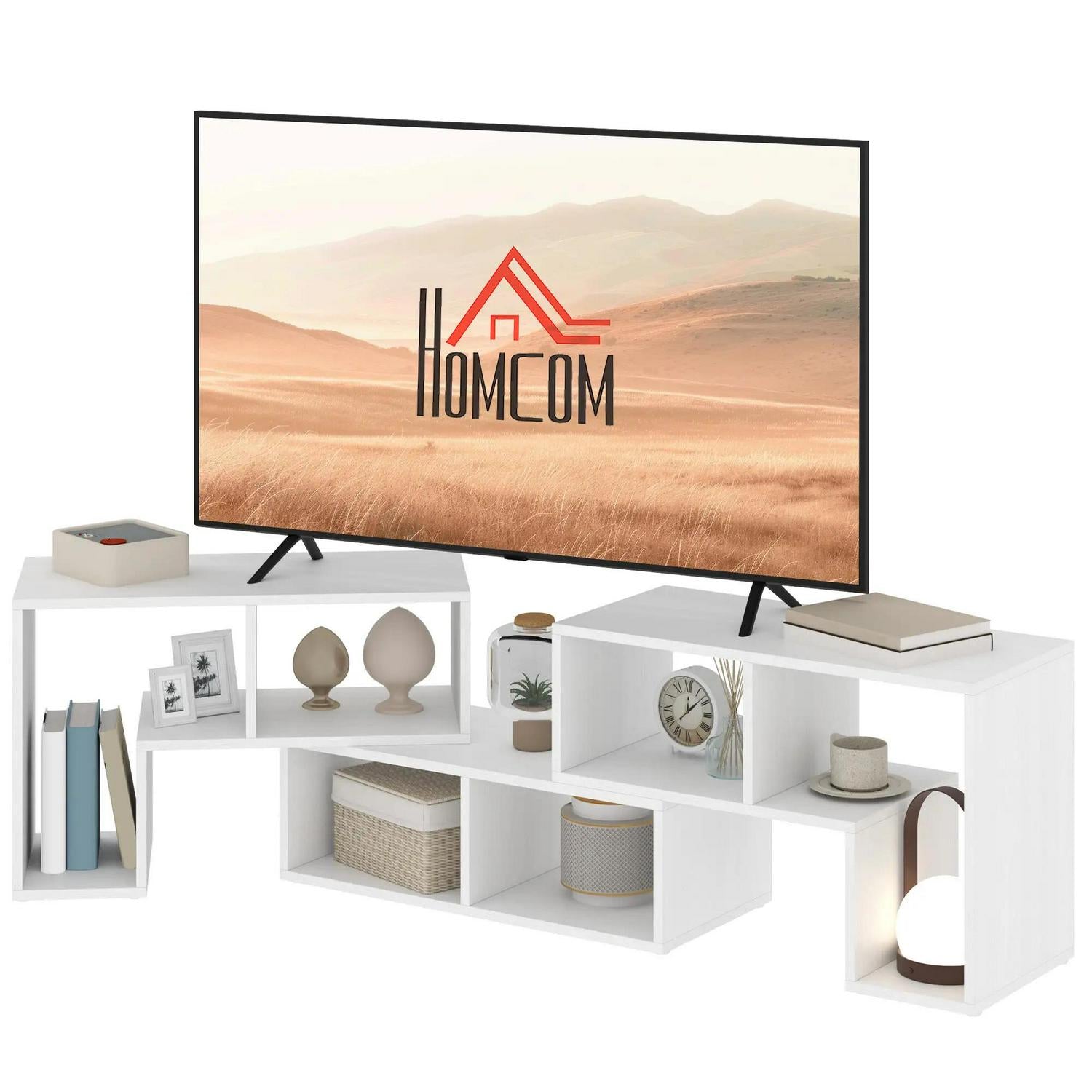HOMCOM TV Stand For TVs Up To 75 Inches, Free Combination Unit With Storage Shelves, Extendable Entertainment Centre Living Room, White Wood Grain