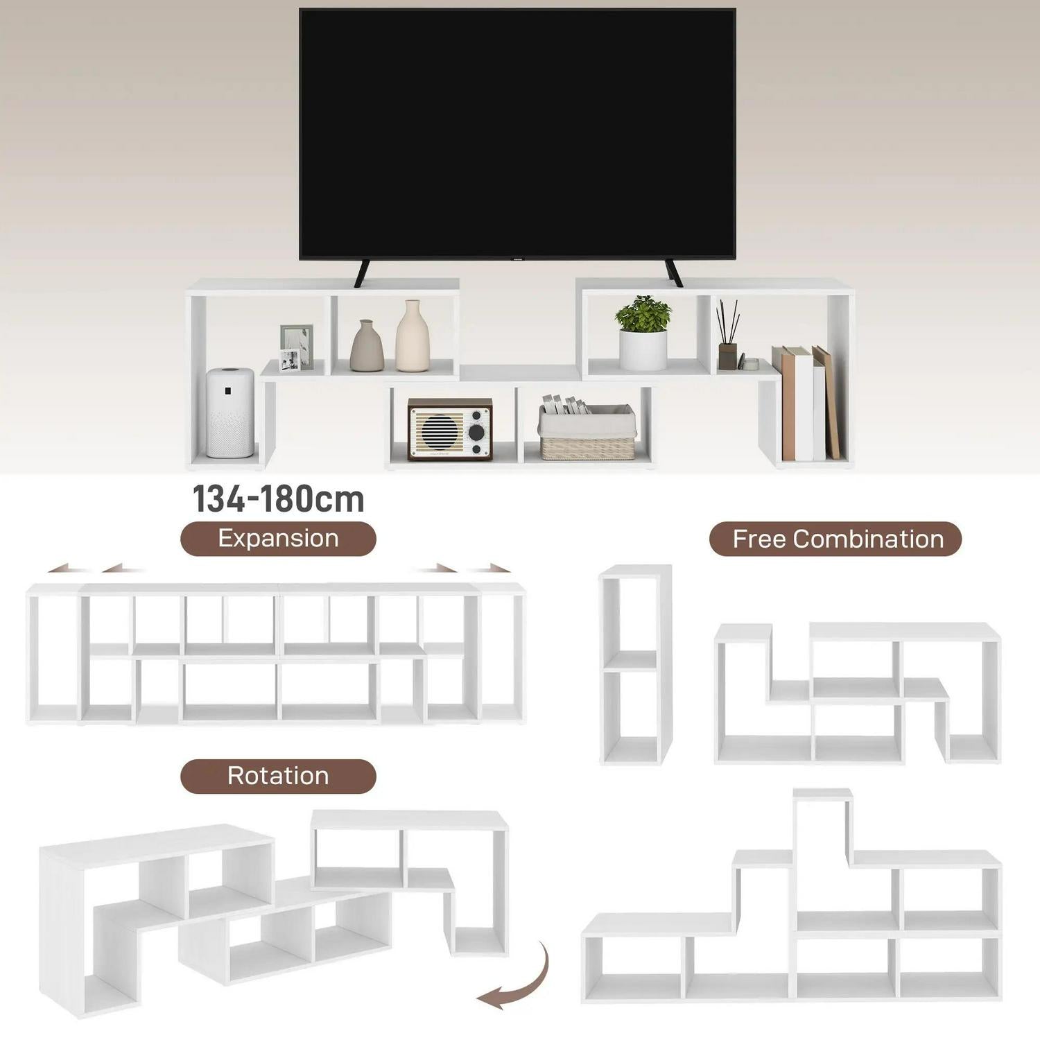 HOMCOM TV Stand For TVs Up To 75 Inches, Free Combination Unit With Storage Shelves, Extendable Entertainment Centre Living Room, White Wood Grain
