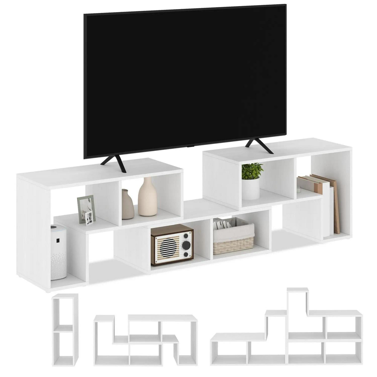 HOMCOM TV Stand For TVs Up To 75 Inches, Free Combination Unit With Storage Shelves, Extendable Entertainment Centre Living Room, White Wood Grain