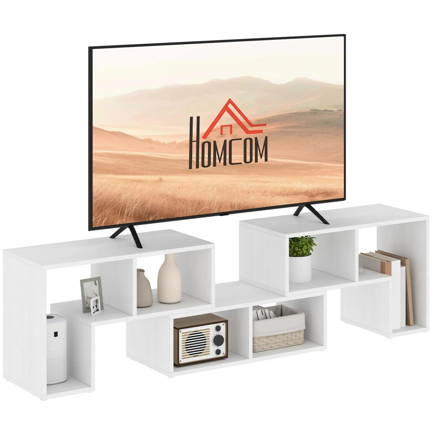 HOMCOM TV Stand For TVs Up To 75 Inches, Free Combination Unit With Storage Shelves, Extendable Entertainment Centre Living Room, White Wood Grain