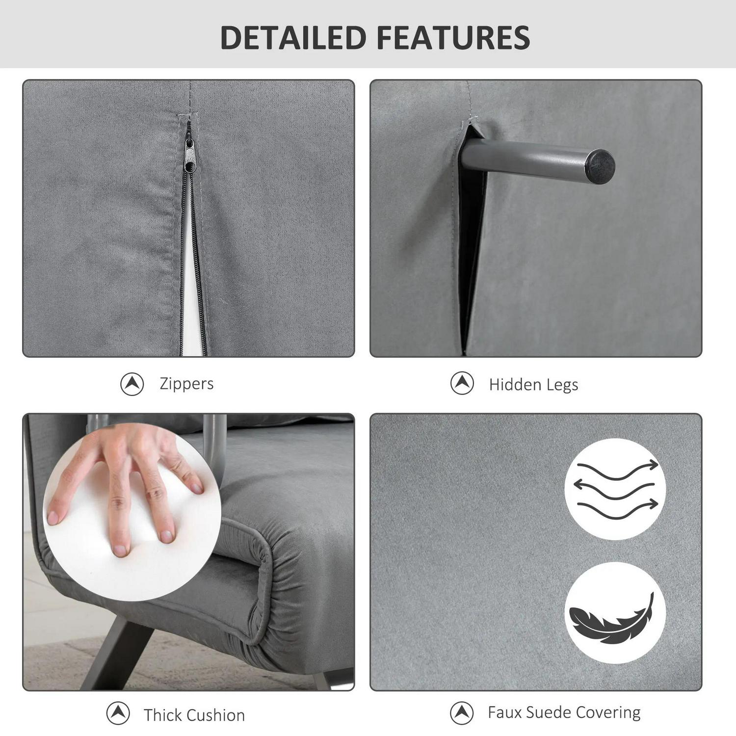 HOMCOM Two-Seater Click-Clack Sofa Bed, Chaise Lounges Home Furniture - Light Grey