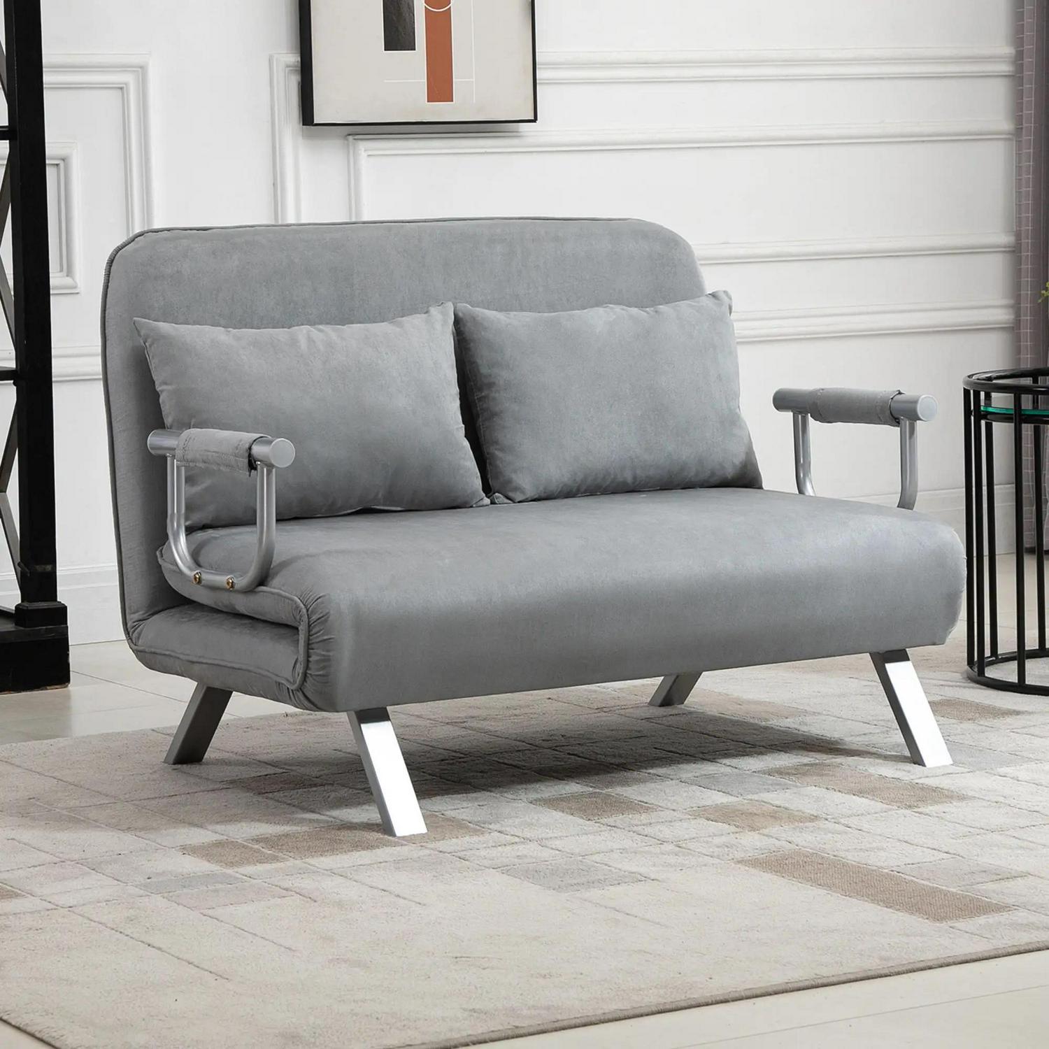 HOMCOM Two-Seater Click-Clack Sofa Bed, Chaise Lounges Home Furniture - Light Grey