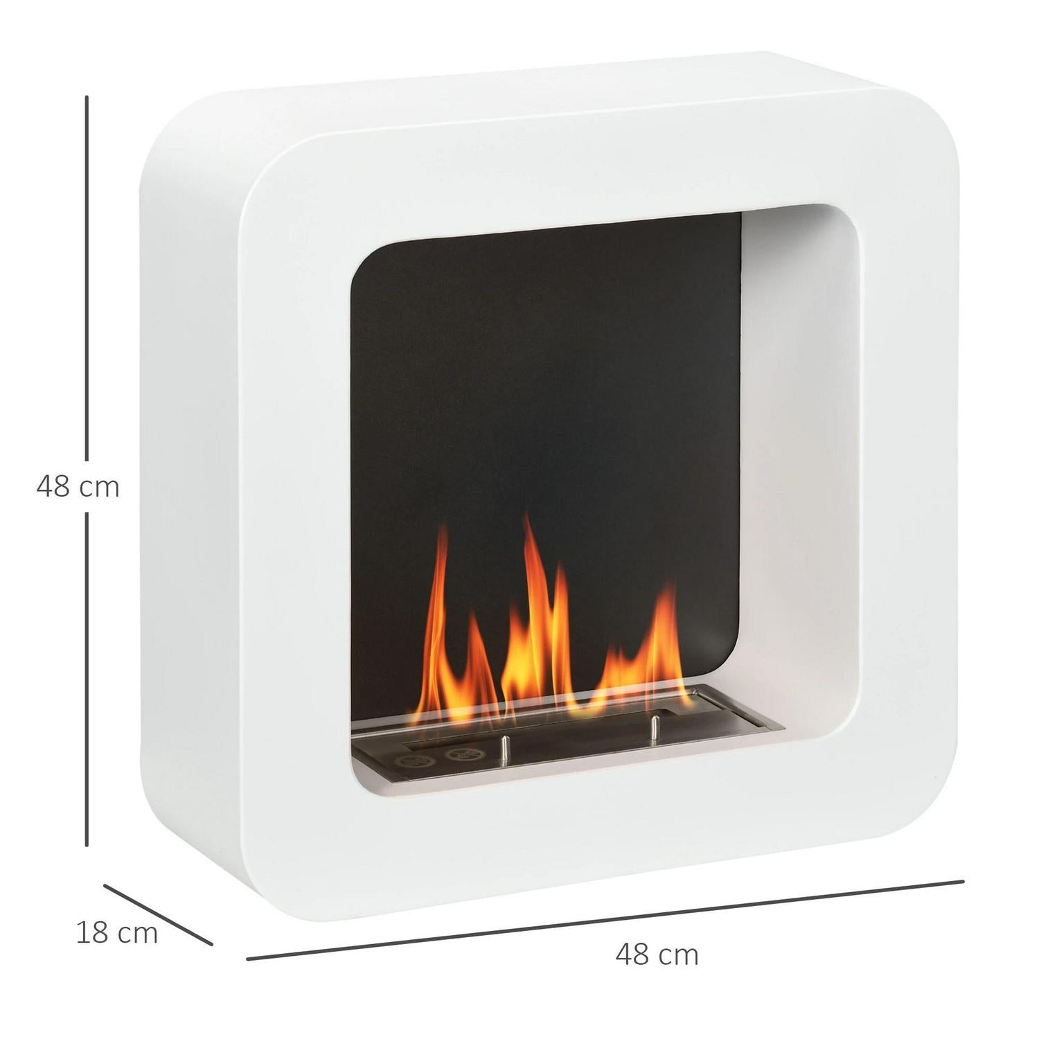 HOMCOM Wall Mounted Ethanol Fireplace, Bioethanol Heater Stove With 1L Tank, 2.5 Hour Burning Time, White