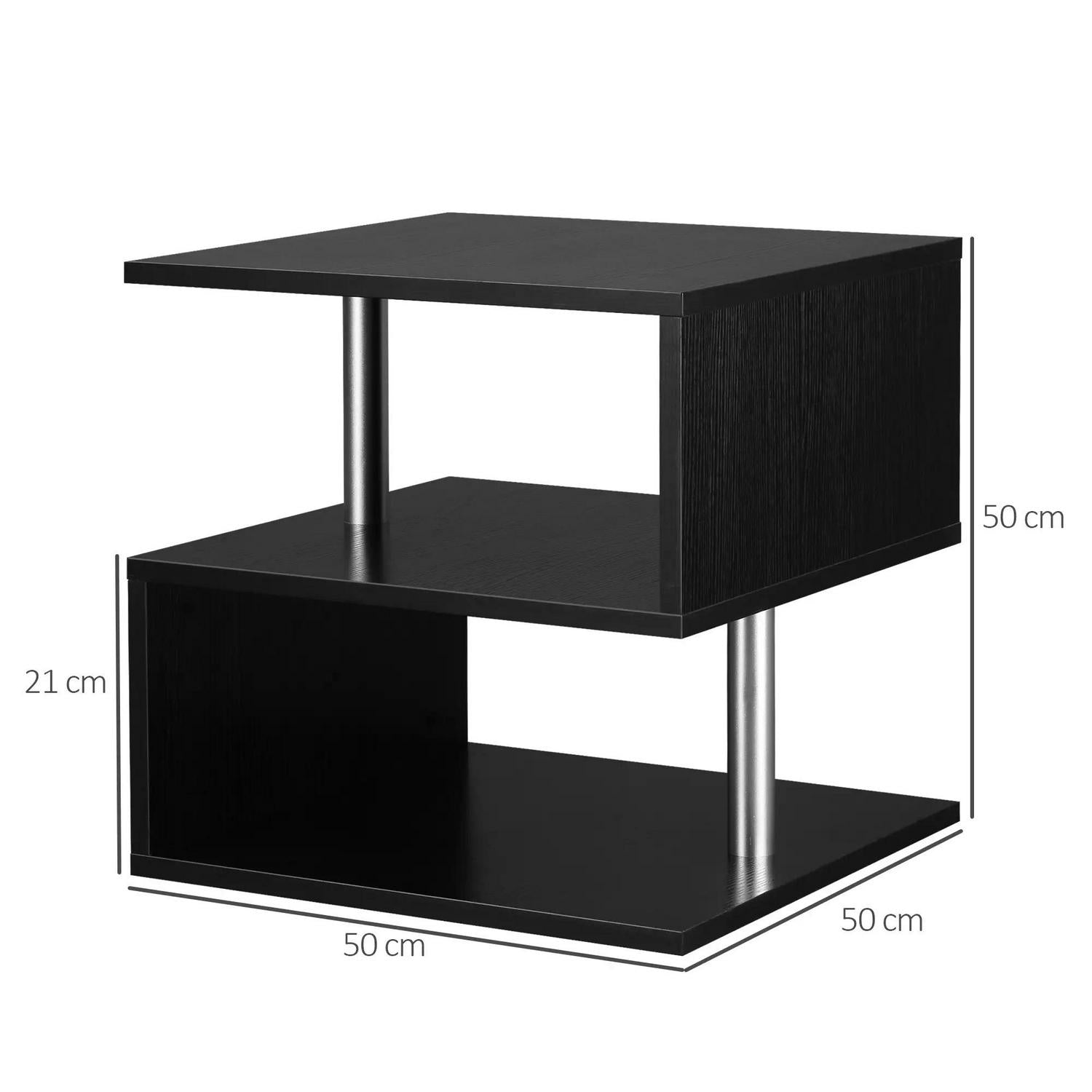 HOMCOM Wooden S Shape Cube Coffee Table 2 Tier Storage Shelves Organizer Office Bookcase Living Room End Desk Stand Display Set 2 (Black)