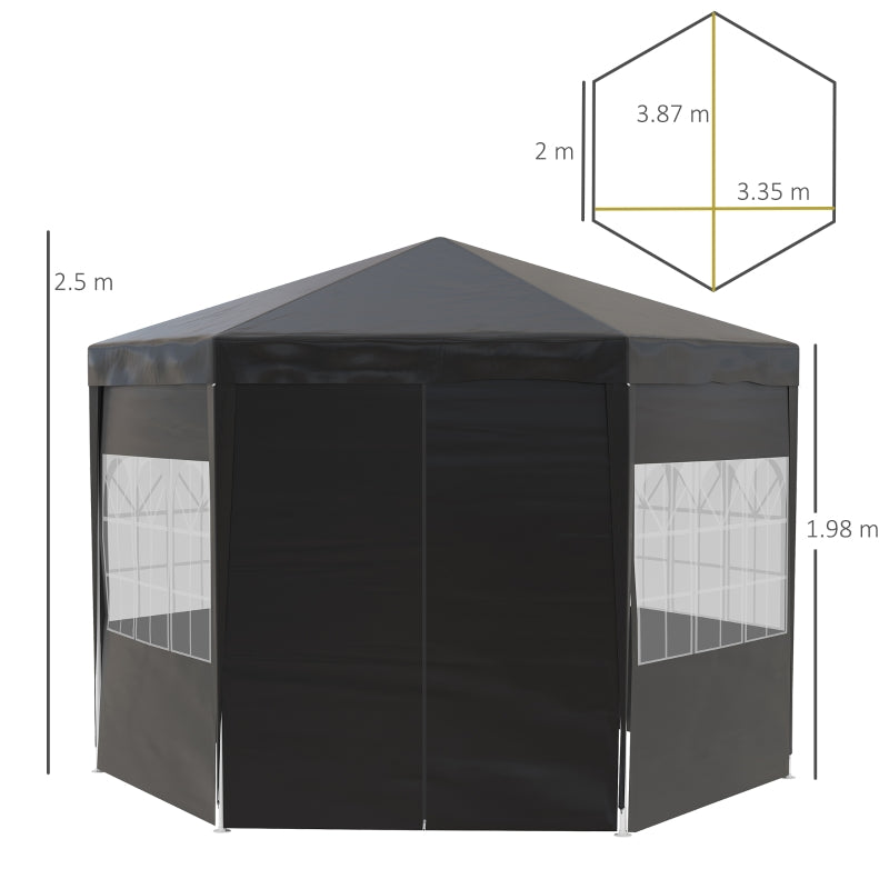 Hexagonal Gazebo Canopy Party Tent - Black