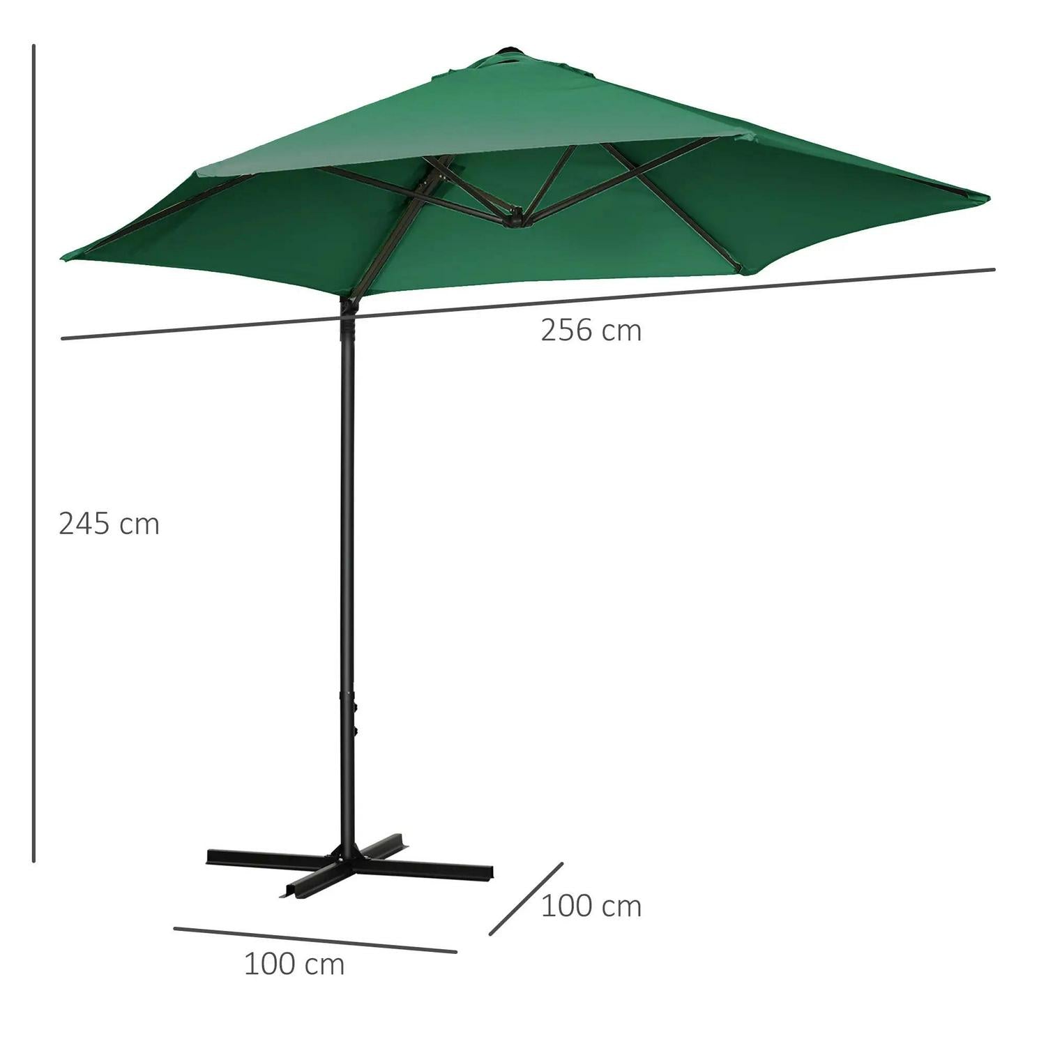 Outsunny 2.5M Garden Cantilever Parasol, Offset Roma Patio Umbrella Hanging Shade Canopy Shelter With 360° Rotation And Cross Base, Green