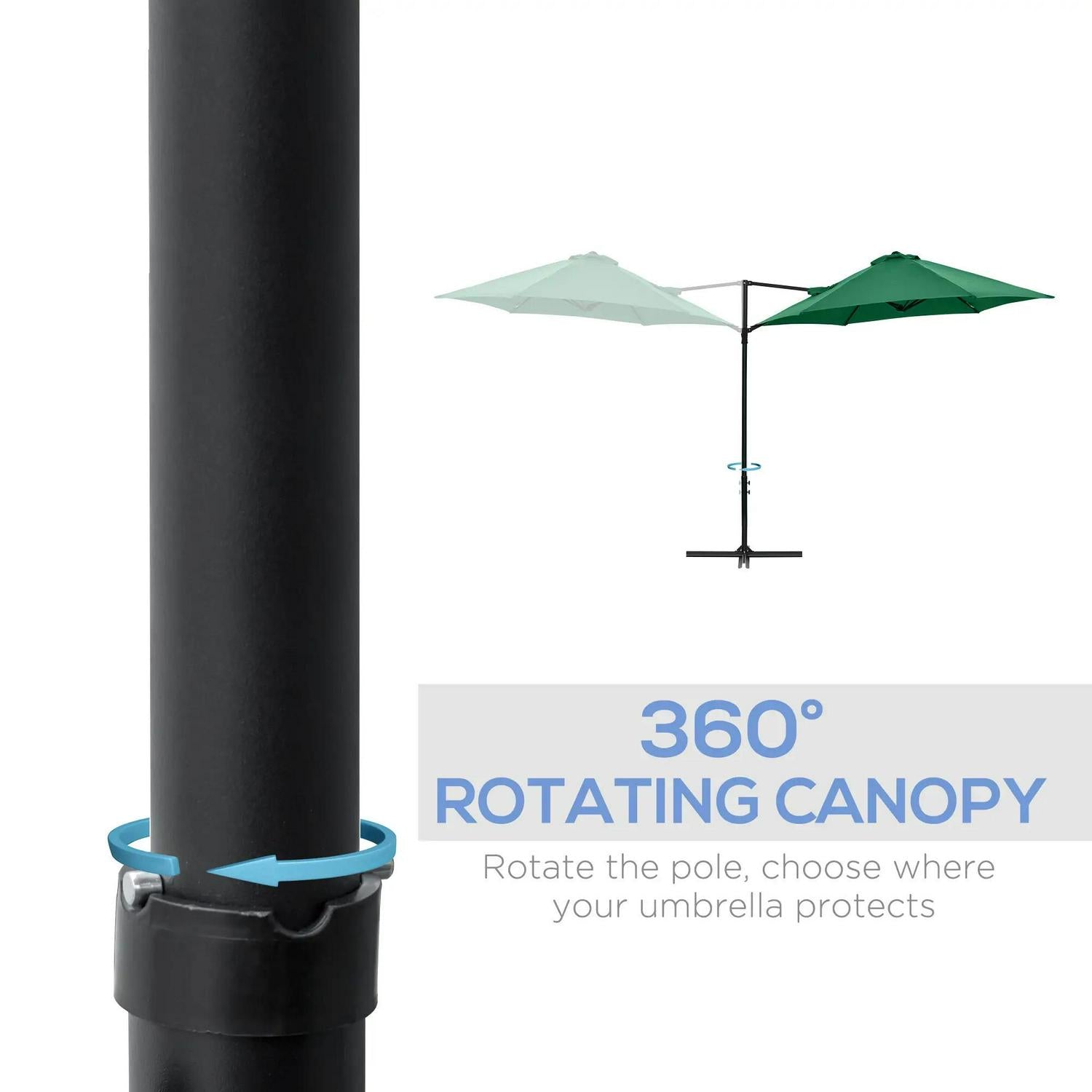 Outsunny 2.5M Garden Cantilever Parasol, Offset Roma Patio Umbrella Hanging Shade Canopy Shelter With 360° Rotation And Cross Base, Green