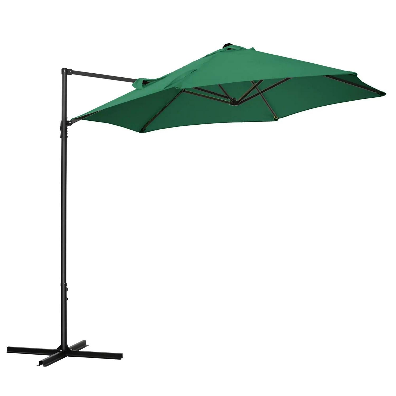 Outsunny 2.5M Garden Cantilever Parasol, Offset Roma Patio Umbrella Hanging Shade Canopy Shelter With 360° Rotation And Cross Base, Green