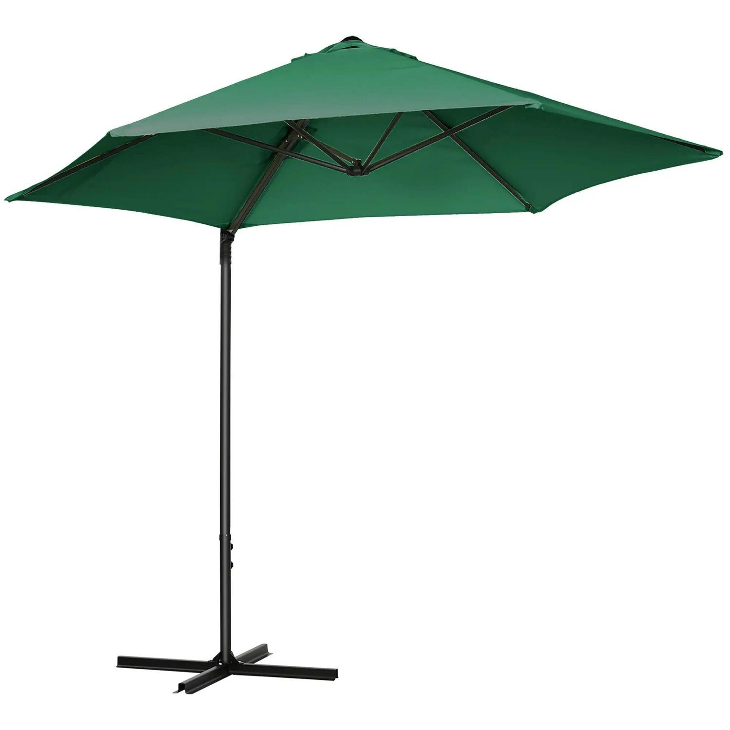 Outsunny 2.5M Garden Cantilever Parasol, Offset Roma Patio Umbrella Hanging Shade Canopy Shelter With 360° Rotation And Cross Base, Green