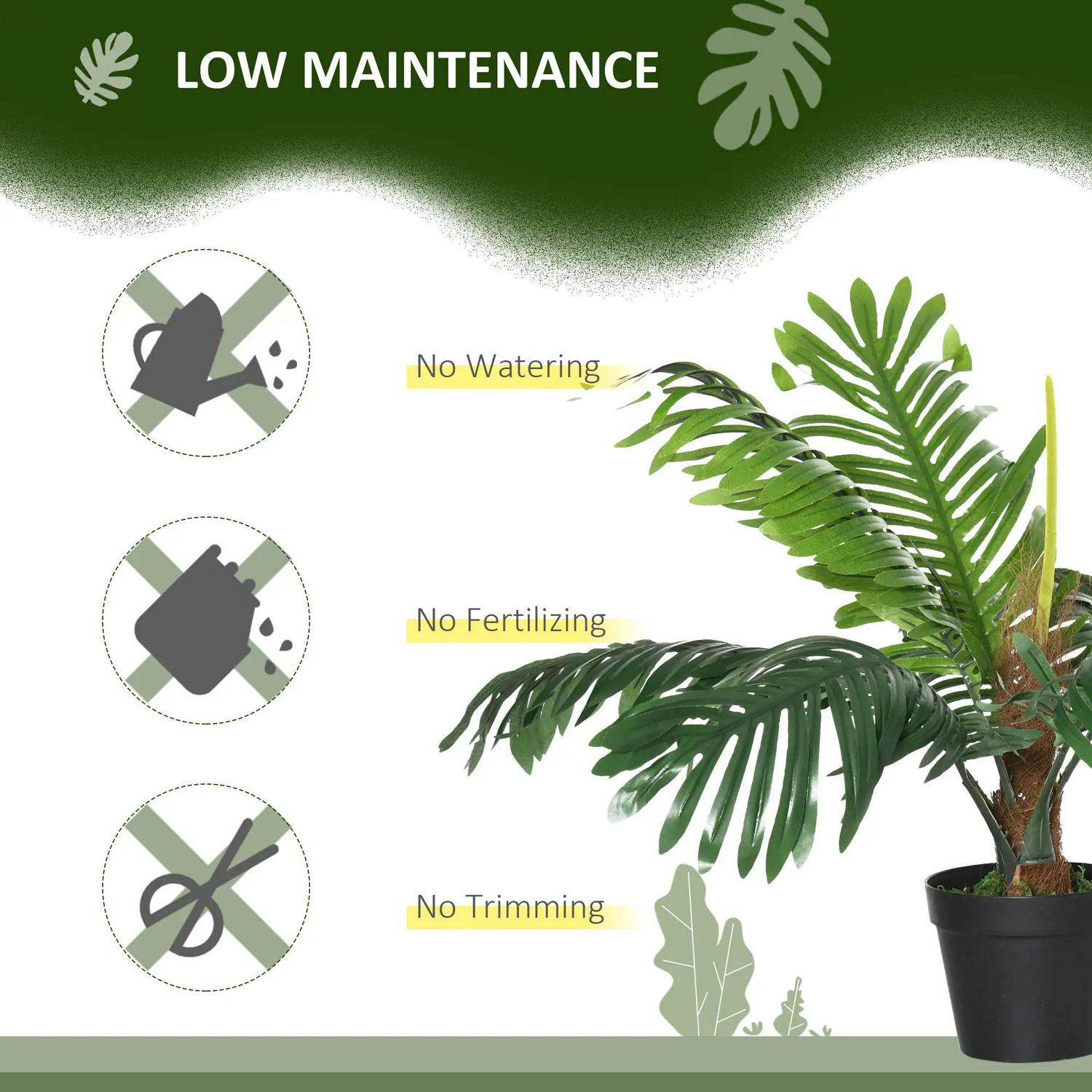 Outsunny 2 Pack 60cm Artificial Palm Tree Decorative Plant With Nursery Pot, Fake Tropical For Indoor Outdoor Décor