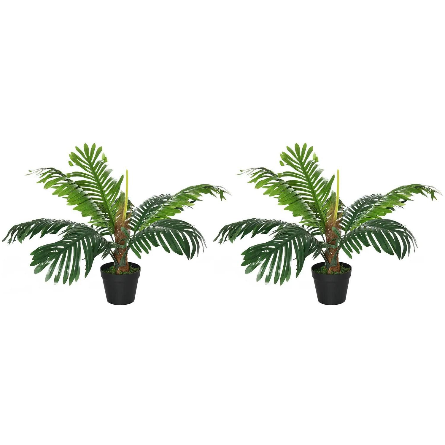 Outsunny 2 Pack 60cm Artificial Palm Tree Decorative Plant With Nursery Pot, Fake Tropical For Indoor Outdoor Décor