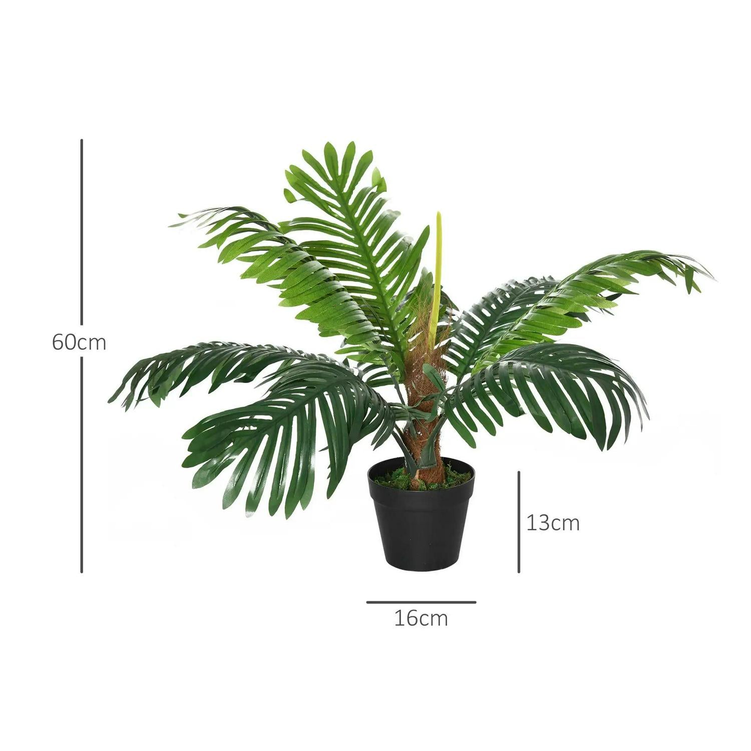 Outsunny 2 Pack 60cm Artificial Palm Tree Decorative Plant With Nursery Pot, Fake Tropical For Indoor Outdoor Décor