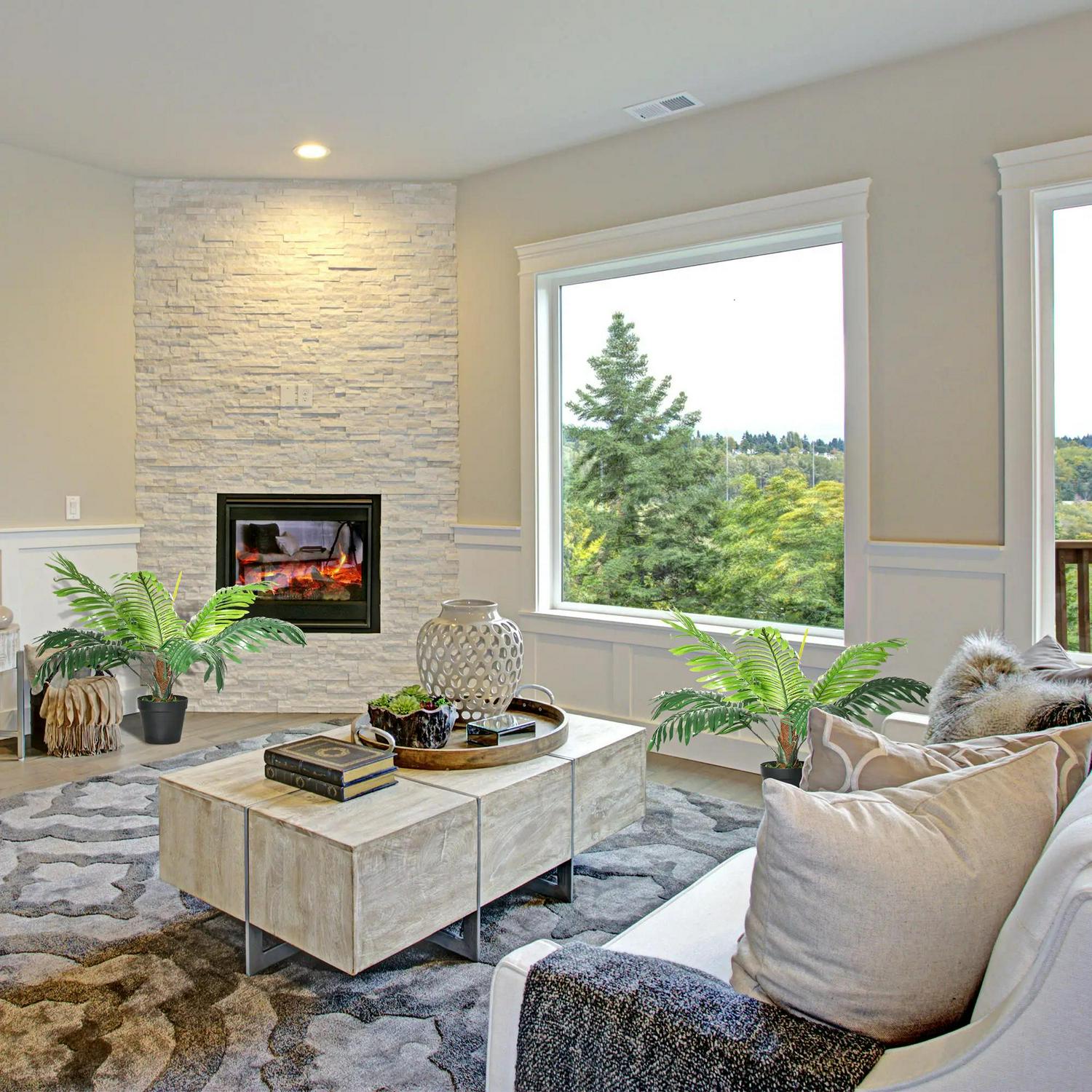 Outsunny 2 Pack 60cm Artificial Palm Tree Decorative Plant With Nursery Pot, Fake Tropical For Indoor Outdoor Décor