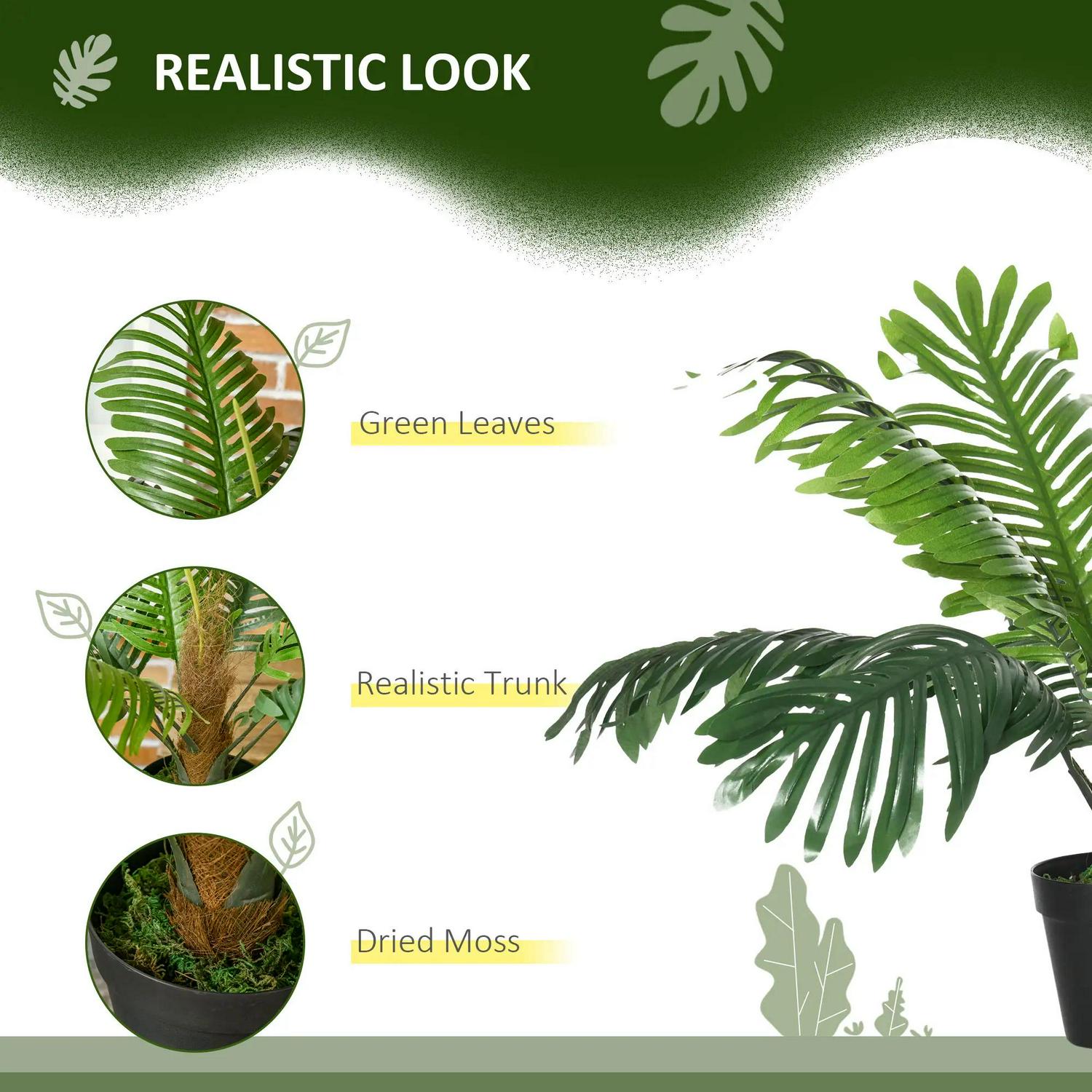 Outsunny 2 Pack 60cm Artificial Palm Tree Decorative Plant With Nursery Pot, Fake Tropical For Indoor Outdoor Décor