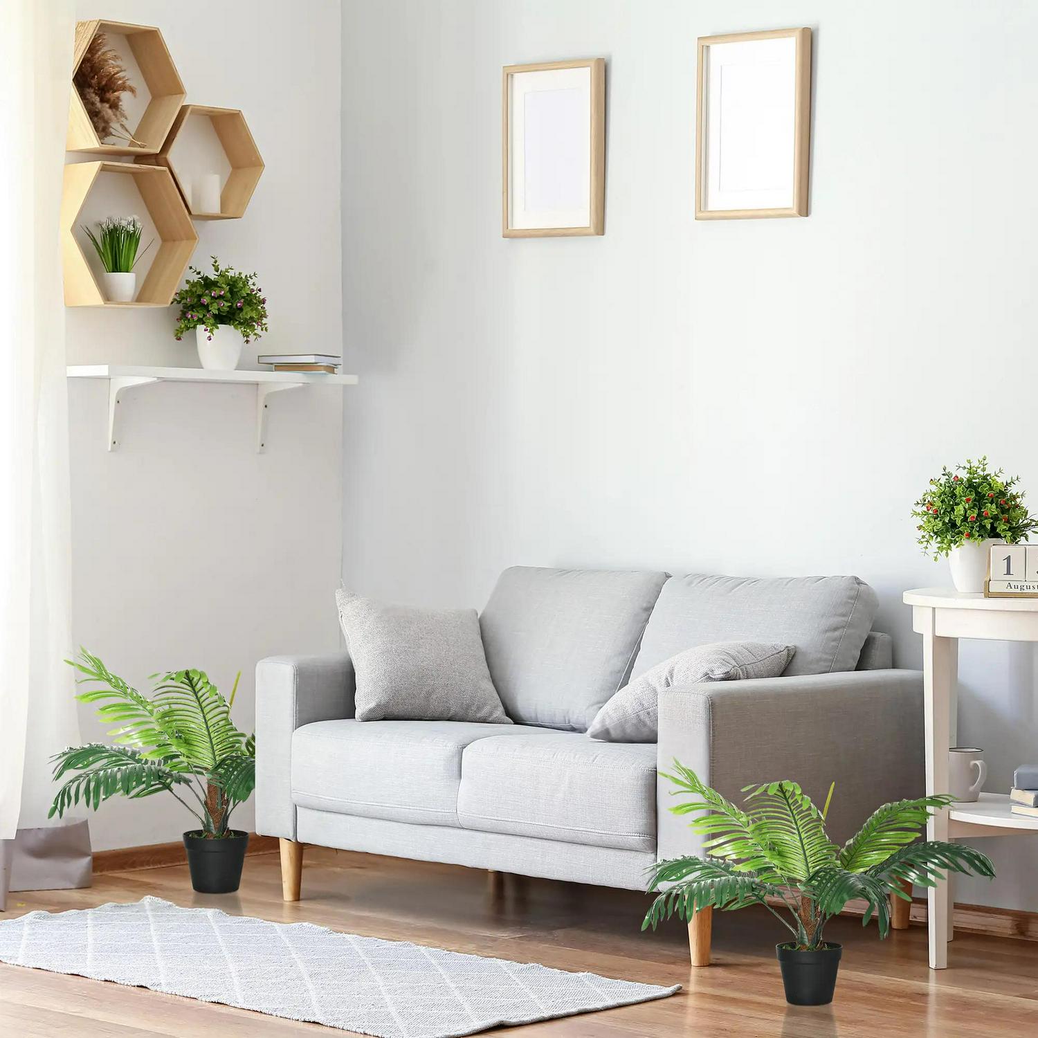 Outsunny 2 Pack 60cm Artificial Palm Tree Decorative Plant With Nursery Pot, Fake Tropical For Indoor Outdoor Décor