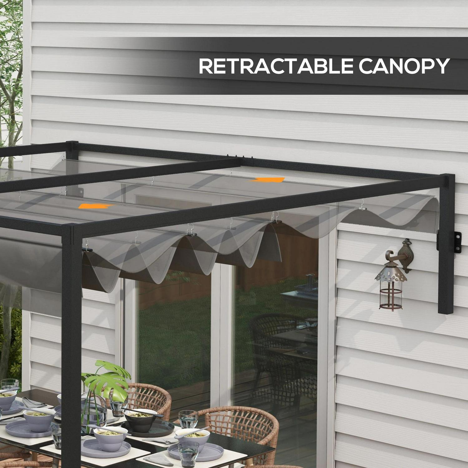 Outsunny 3 X 4m Lean To Steel Pergola, With Moving Fabric Canopy - Dar ...