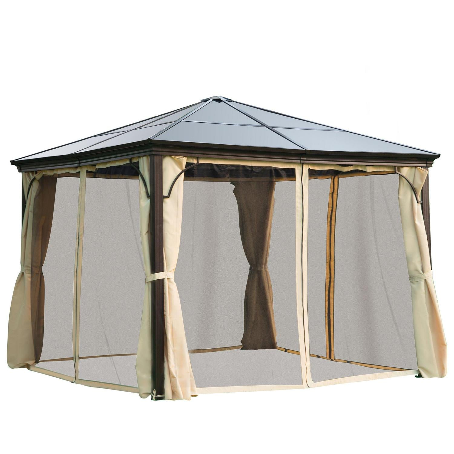 3x3 M Gazebo W/Mosquito Net-Brown/Black/Beige