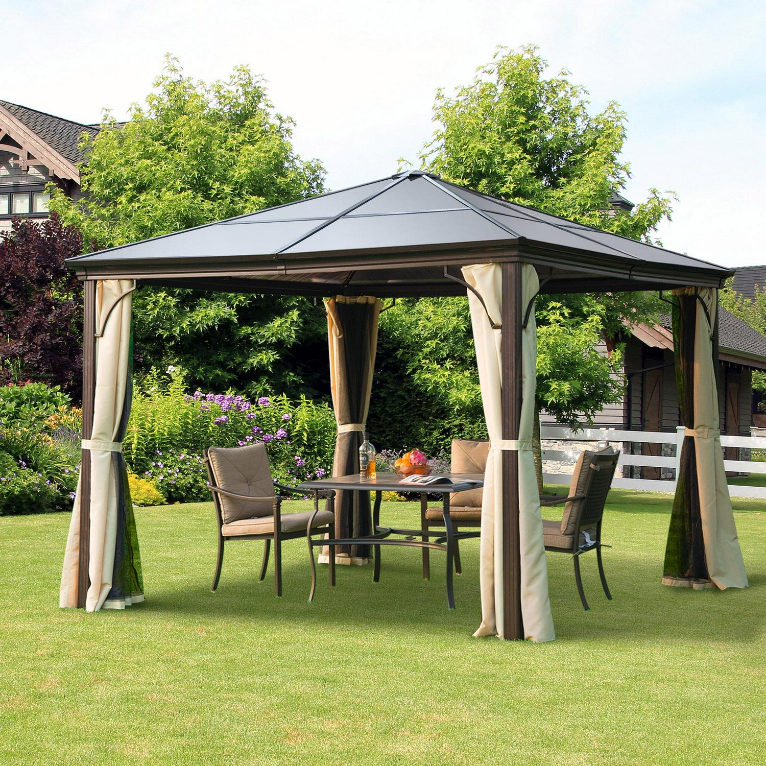 3x3 M Gazebo W/Mosquito Net-Brown/Black/Beige